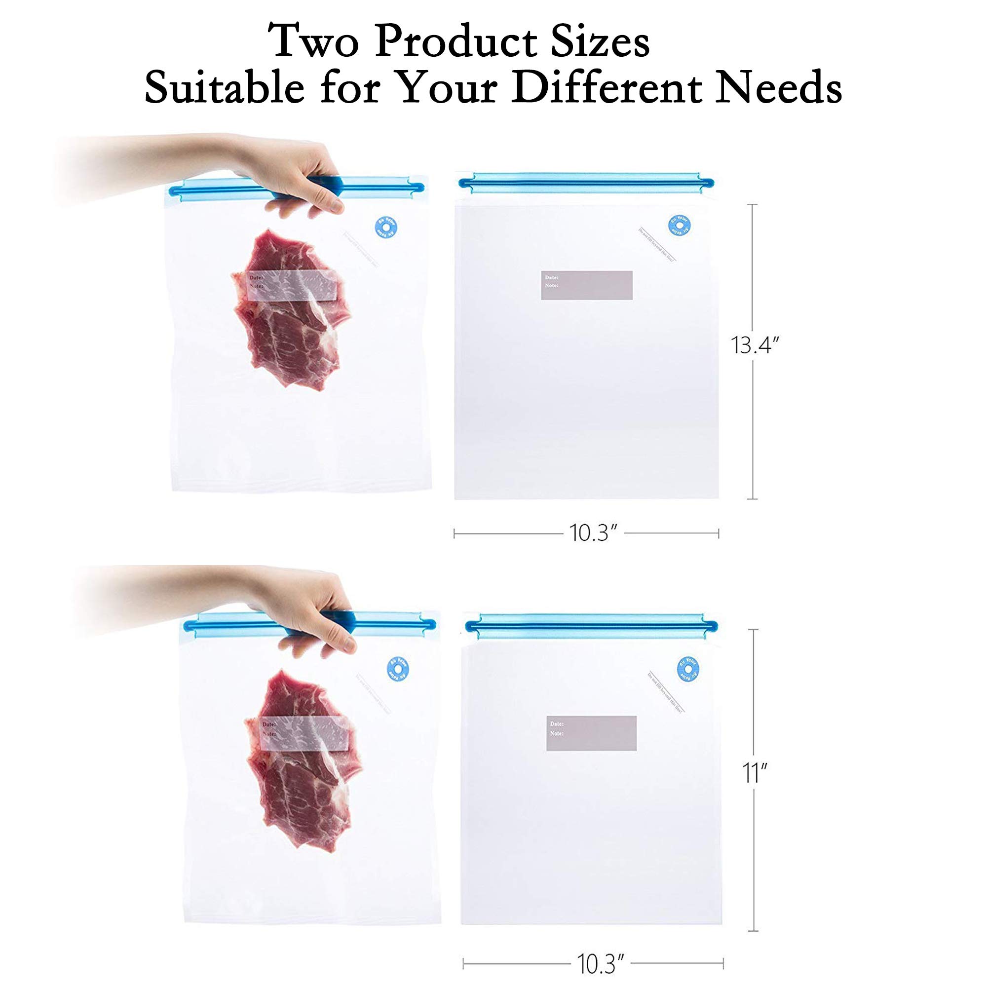 DiLan 10 Pack Reusable BPA Free Vacuum Sealer Bags for Sous Vide & Food Storage - Includes 2 Sealing Clips | Airtight Kitchen Organization & Meal Prep Solution | Perfect for Freezing, Marinating & Preserving Freshness