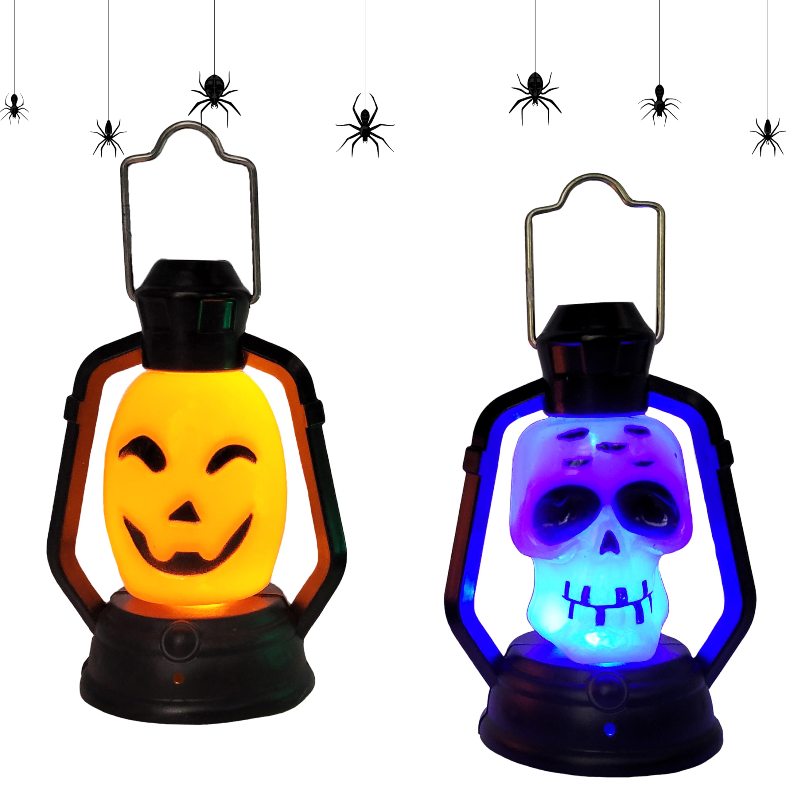 Halloween Mini Flashing LED Lanterns - 4 Pack Spooky Orange Pumpkin & Skeleton Handheld Lights for Trick or Treat, Party Decorations, Haunted House, and Outdoor Nighttime Events