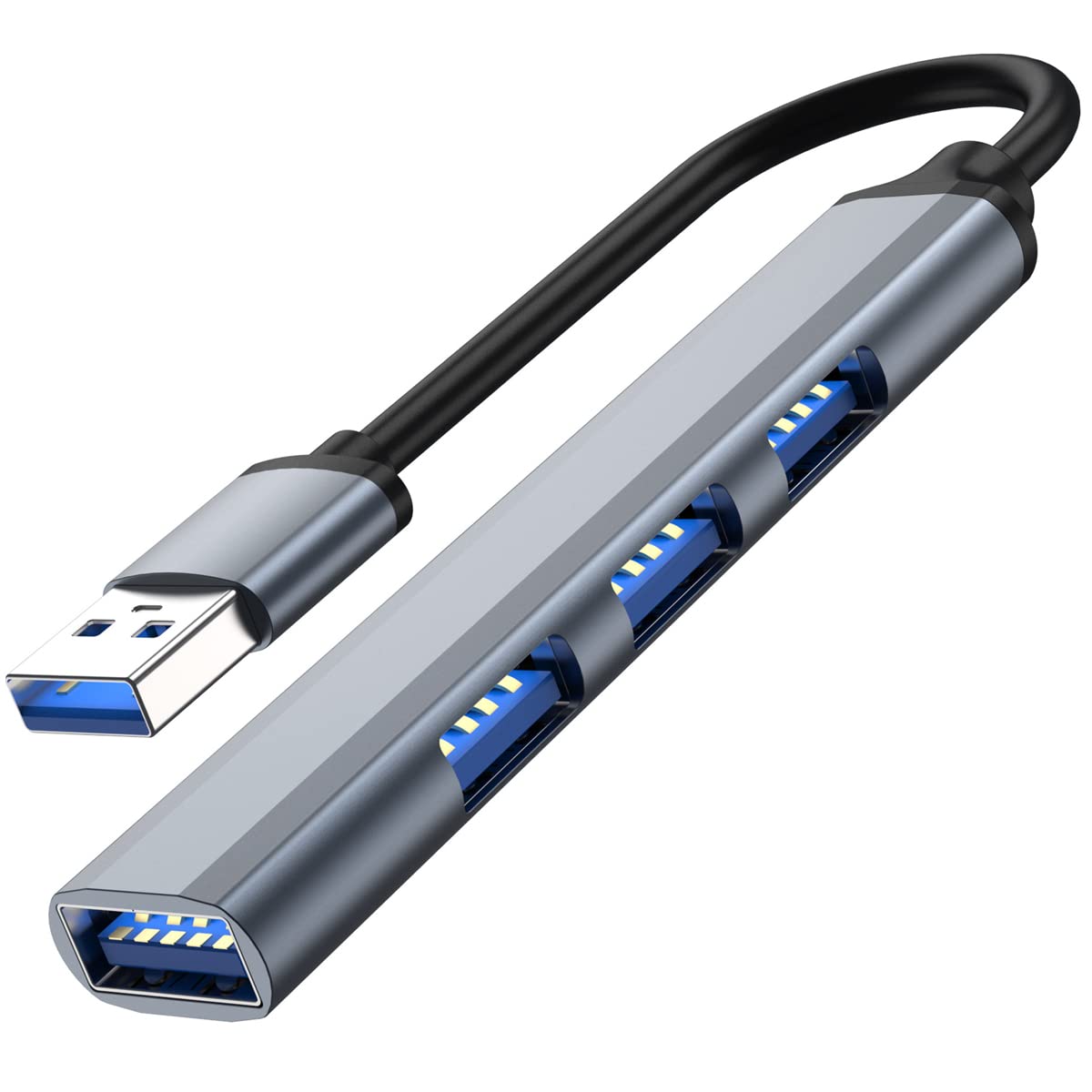 4-Port USB 3.0 Hub for Laptop & PC - Ultra Slim Aluminum USB Splitter & Extender for Mouse, Keyboard, Flash Drive - Perfect for Home Office, Gaming & Travel Accessories