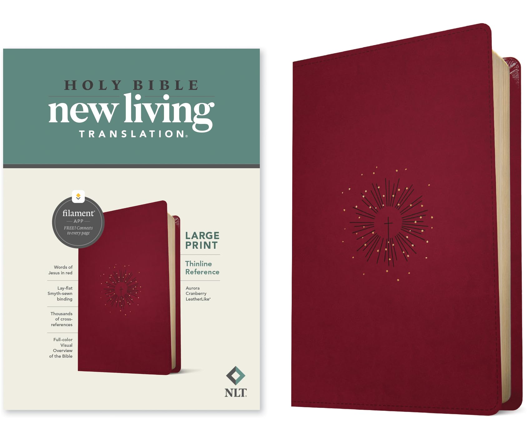 Large Print Thinline Bible - LeatherLike Aurora Cranberry | Free Bible App for Devotionals & Worship Music | Perfect for Church & Bible Study
