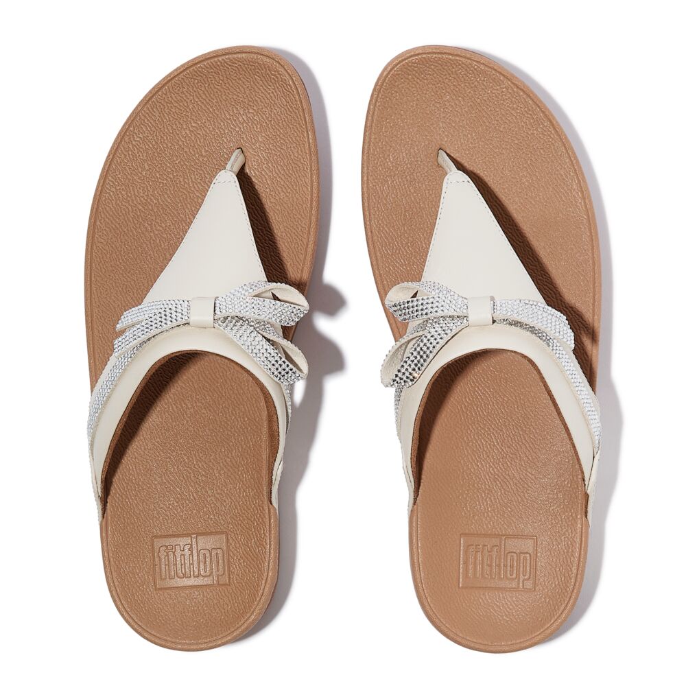 FitFlop Lulu Glitz Bow Leather Sandals for Women - Comfortable Slide Sandals with Arch Support | Paris Beige | Perfect for Summer, Beach, and Casual Outings