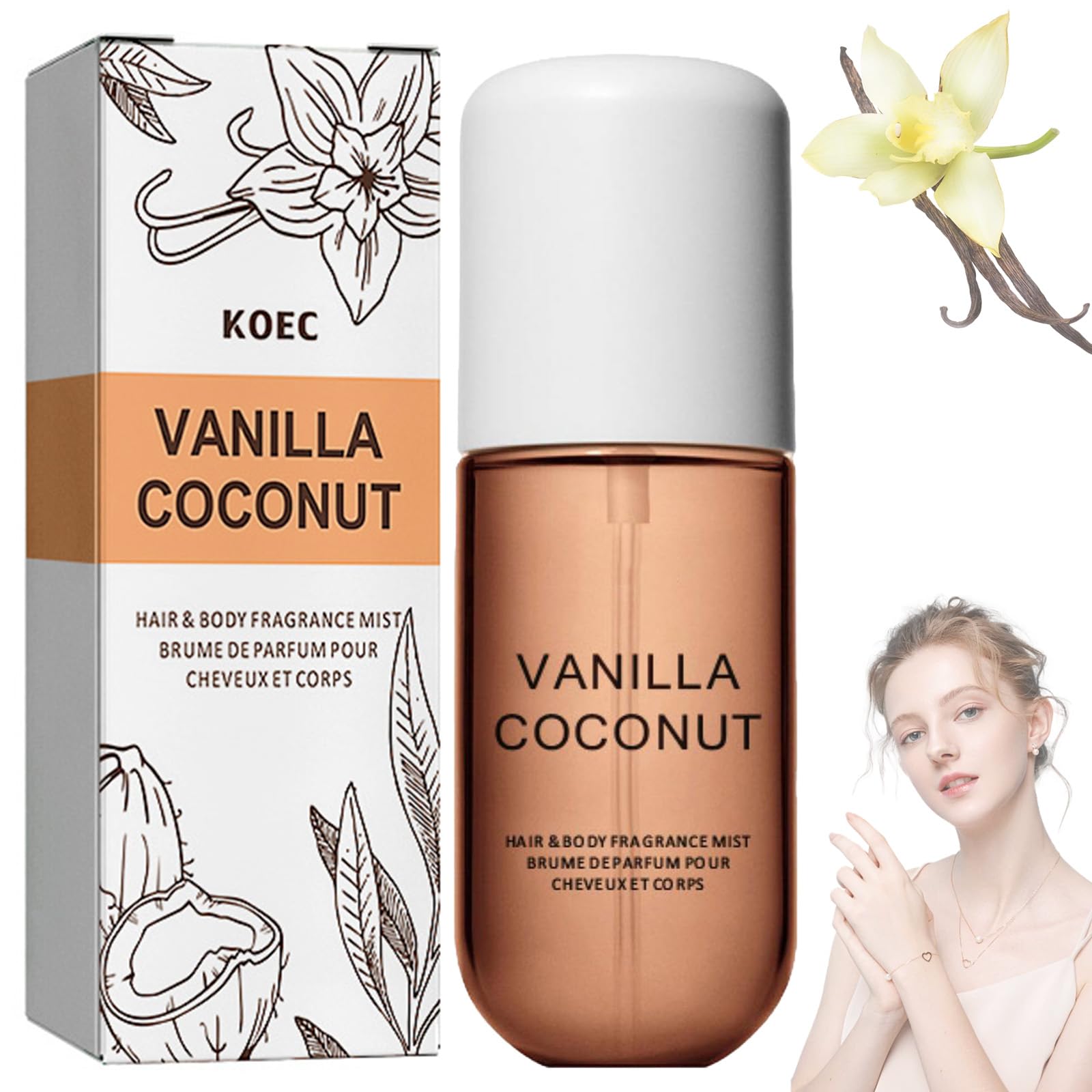 Vanilla Coconut Perfume for Women - Long Lasting Body Spray & Mist, Sweat-Proof Portable Fragrance, Pocket-Sized Vanilla Skin Scent - Perfect for Daily Wear, Office, Date Night & Travel