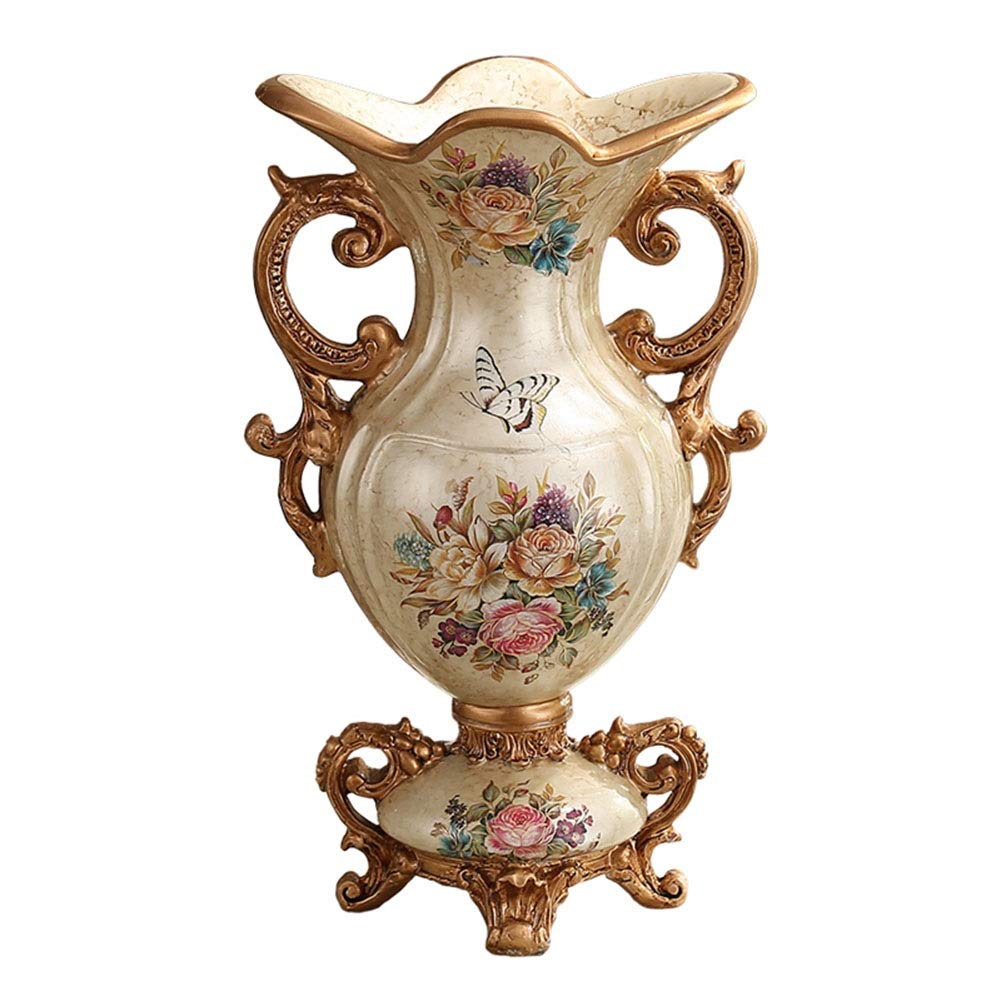 Hand-Painted European Retro Resin Large Flower Vase - 16×34×20cm Beige Home Decor for Living Room, Dining Table, Bedroom, Office & Hotel | Perfect Centerpiece for Weddings, Parties & Interior Design