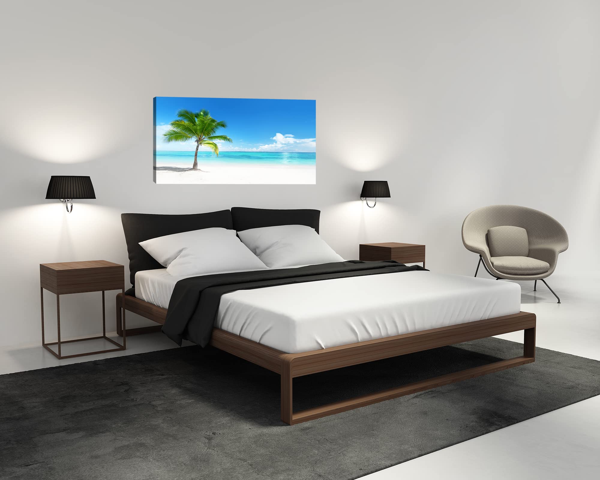 YP0875 Tropical Beach Canvas Wall Art - Palm Tree & Ocean Seascape Painting for Bathroom, Living Room, Bedroom, Kitchen, Office Decor | Coastal Home Decor, Perfect for Beach Houses & Vacation Rentals