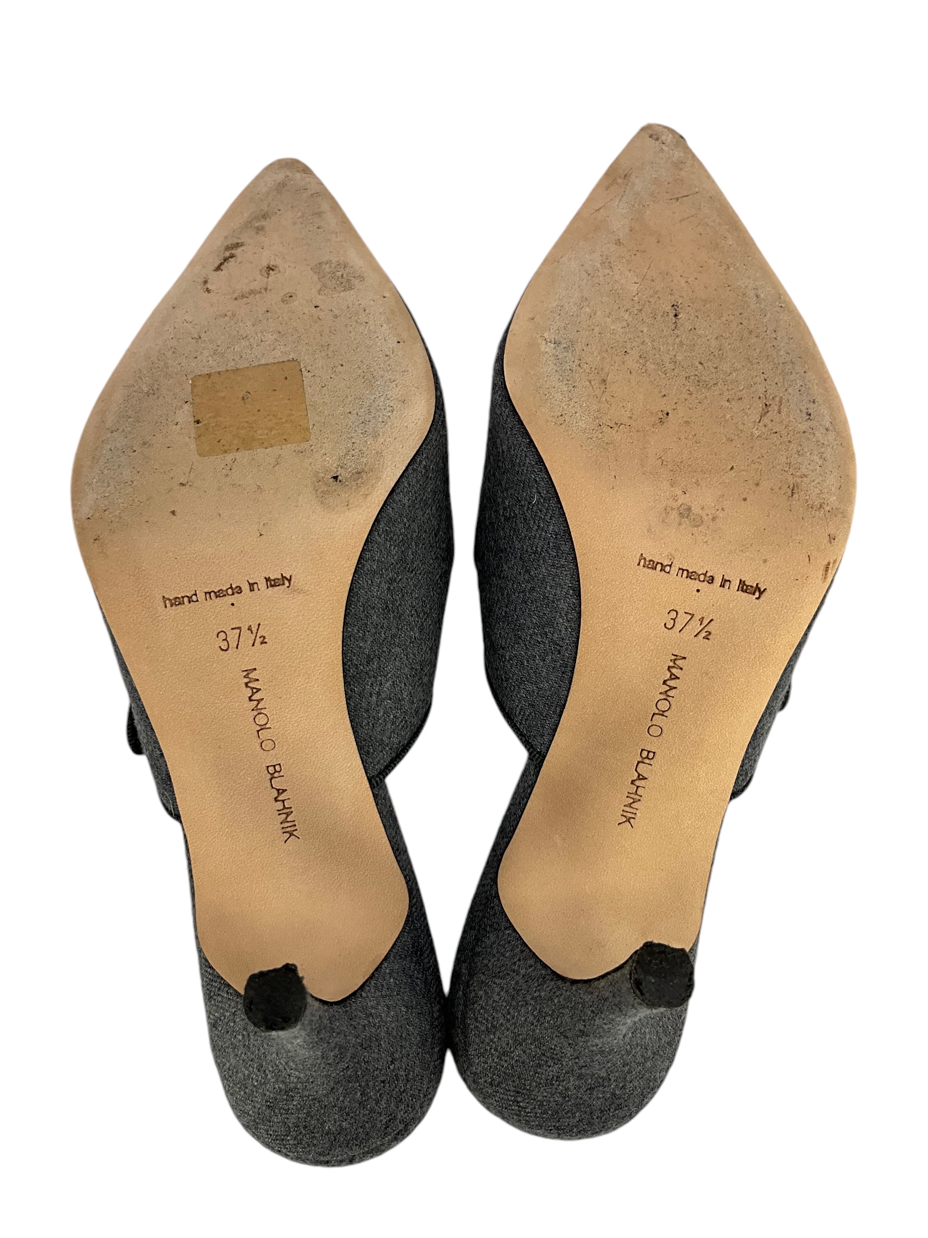 Manolo Blahnik Flannel Mary Jane Pumps 70mm Heel - Women's Size 7.5 (US) - Elegant Office & Wedding Shoes for Professional & Formal Occasions