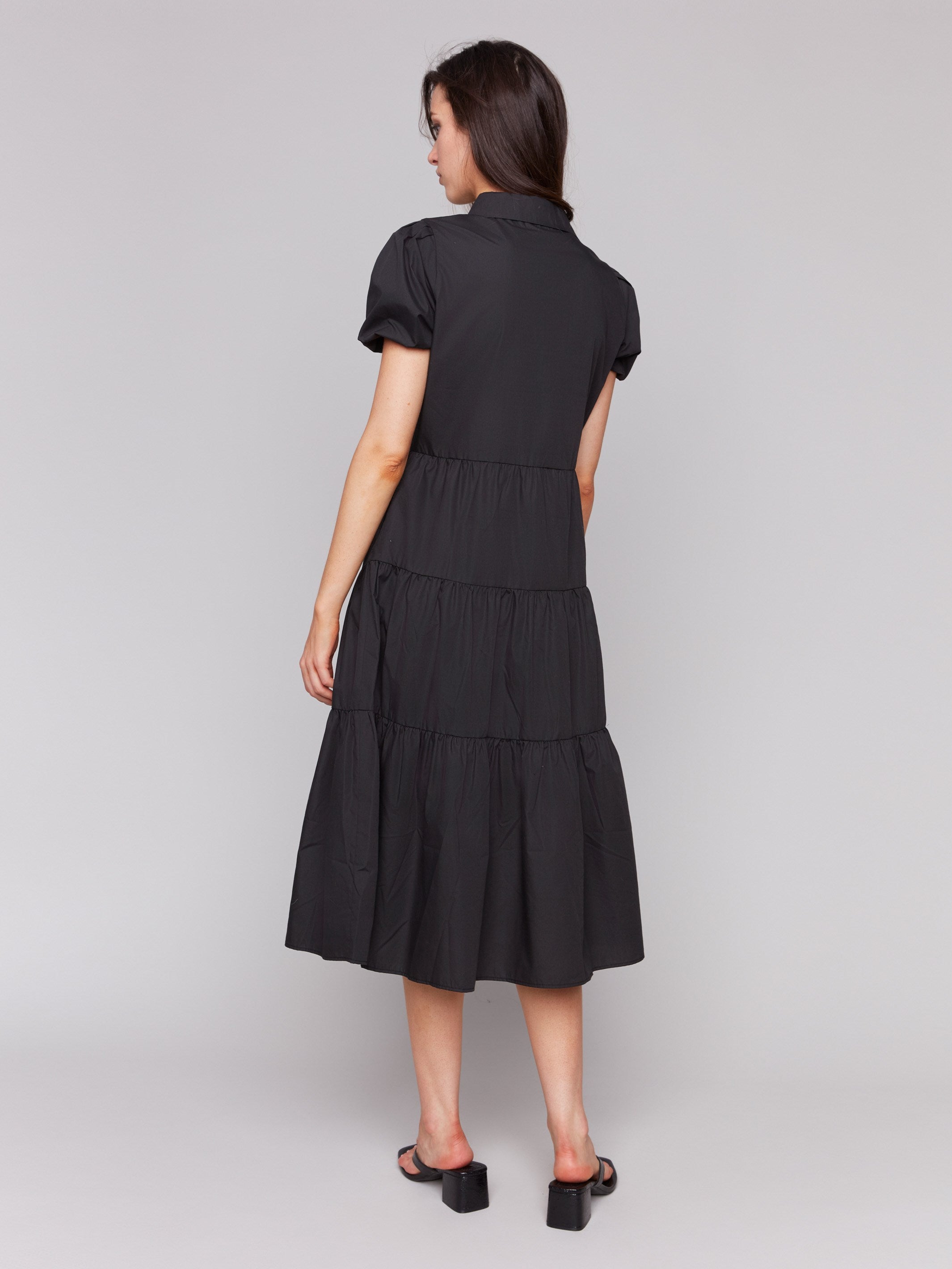 Elegant Black Poplin Puff Sleeve Midi Dress for Women - Perfect for Summer Outfits, Parties & Casual Wear