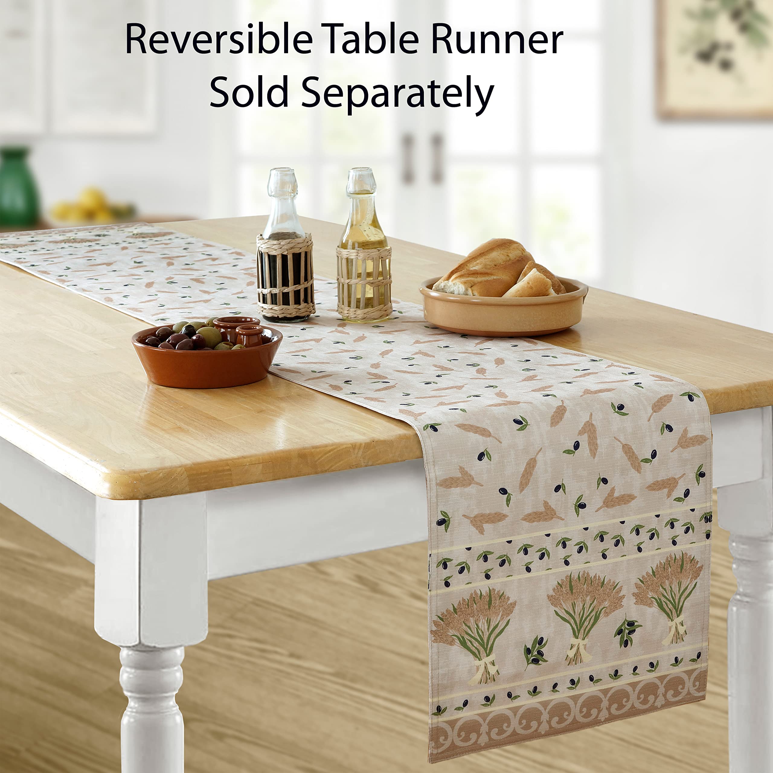 Rectangle Fabric Placemats Set of 4 - Wheat & Olive Print Stain Resistant Placemats for Dining Table - Indoor/Outdoor Waterproof Table Mats - French Country Provence Style Decor for Kitchen, Patio & Picnic
