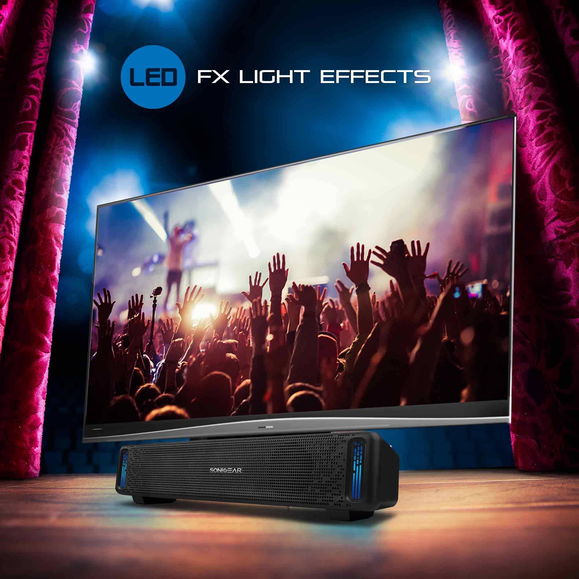 SonicGear SonicBar U200 Powerful Bluetooth Sound Bar with LED Light Effects - Home Theater, Gaming, and Party Audio System for TV, PC, and Music Streaming
