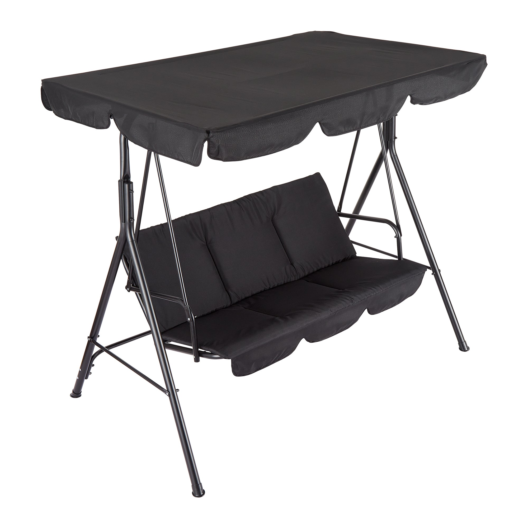 GARVEE 3-Person Outdoor Patio Swing Chair with Adjustable Tilt Canopy - Convertible Hanging Glider Lounge for Porch, Backyard & Garden - Weather-Resistant Black Steel Frame - Perfect for Relaxing, Reading & Outdoor Entertaining