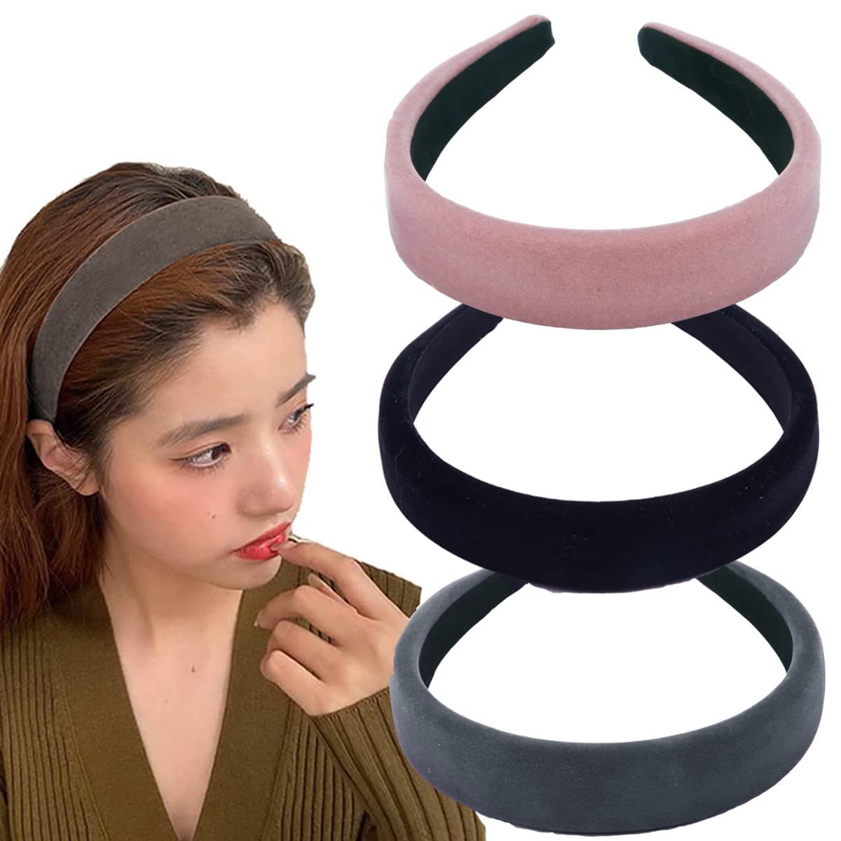 Soft Velvet Wide Headbands for Women & Girls - 3 Pack Non-Slip Fashion Hair Accessories | Perfect for Workouts, Yoga, and Everyday Style