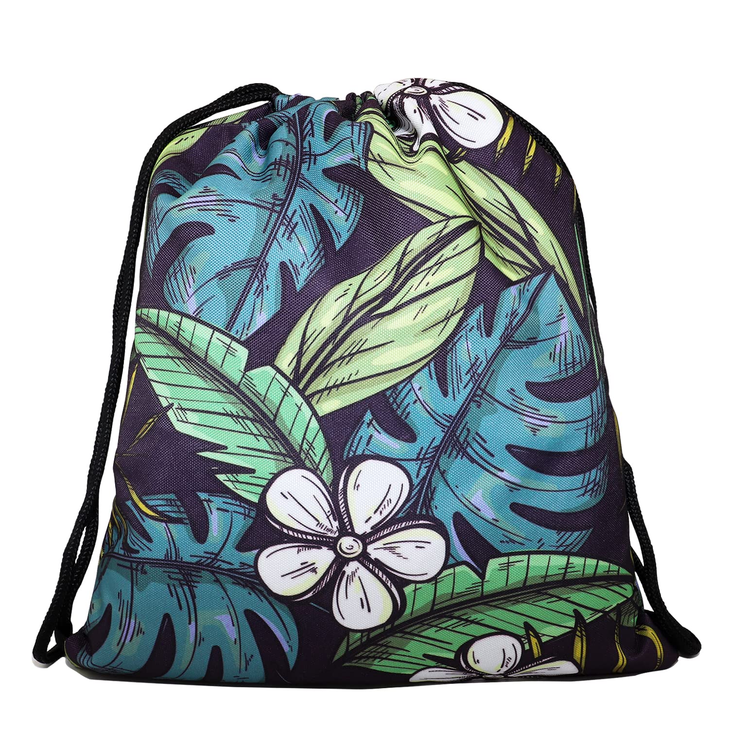 AUTSKY Drawstring Backpack - Tropical Jungle Leaf Design for Gym & Yoga