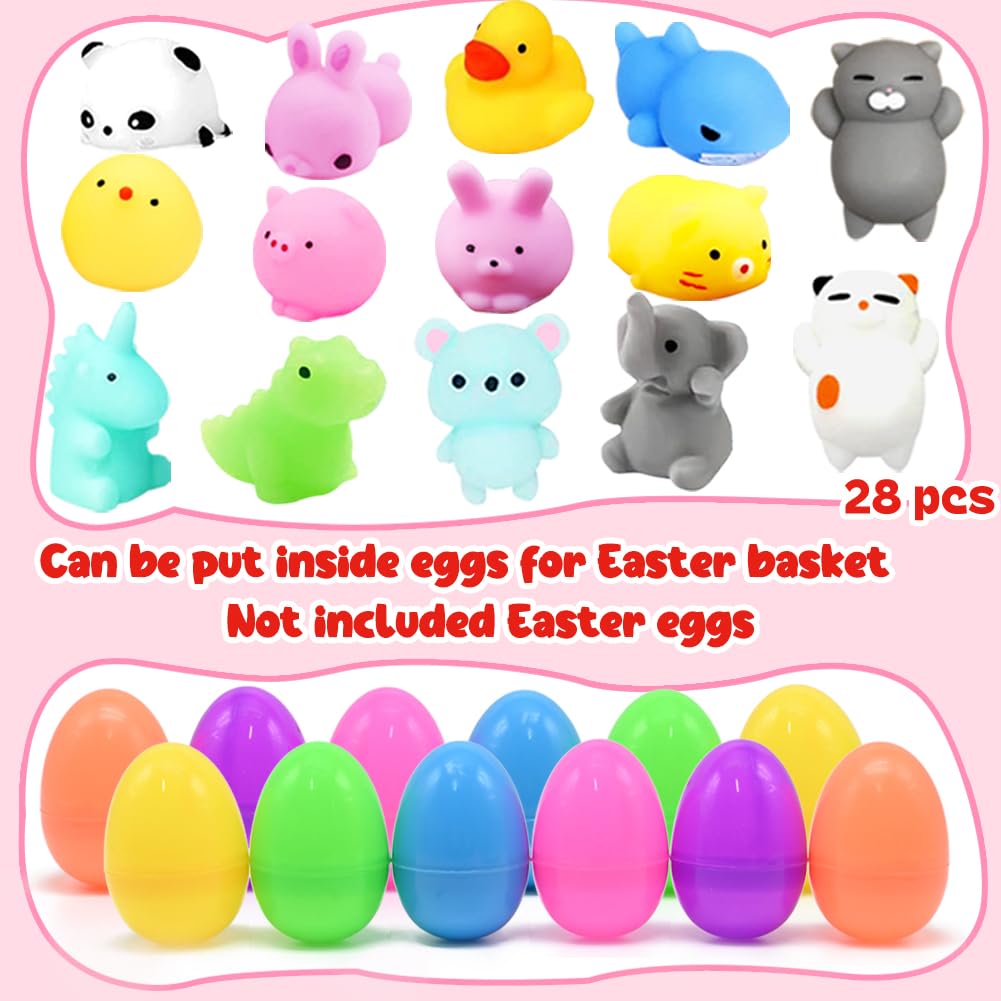 28 Pcs Mochi Squishies Toys - Kawaii Heart-Shaped Stress Relief Squishy for Kids, Boys & Girls - Perfect for Easter Egg Hunt Basket Stuffers, Party Favors & Sensory Play