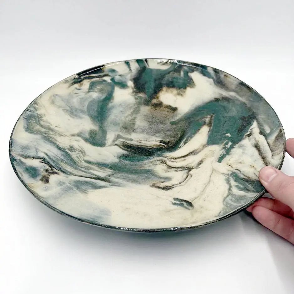 Handmade Marbled Ceramic Platter - Turquoise, Chocolate & Cream Colors - Perfect for Serving Appetizers, Cheese & Charcuterie at Parties & Dinner Tables