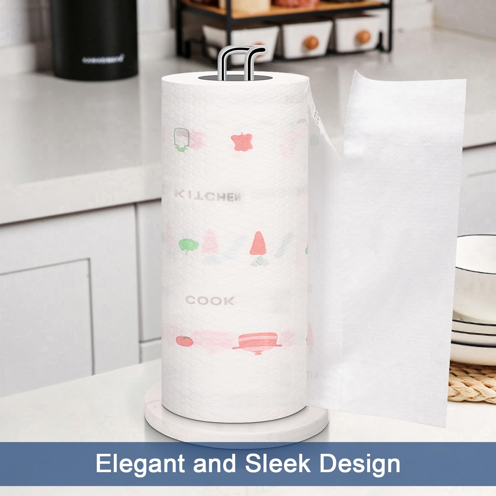 Premium Metal Paper Towel Holder with Marble Base - Sturdy Countertop Dispenser for Standard & Jumbo Rolls - Chrome Finish for Kitchen, Farmhouse & Living Room - Perfect for Easy Access While Cooking & Cleaning