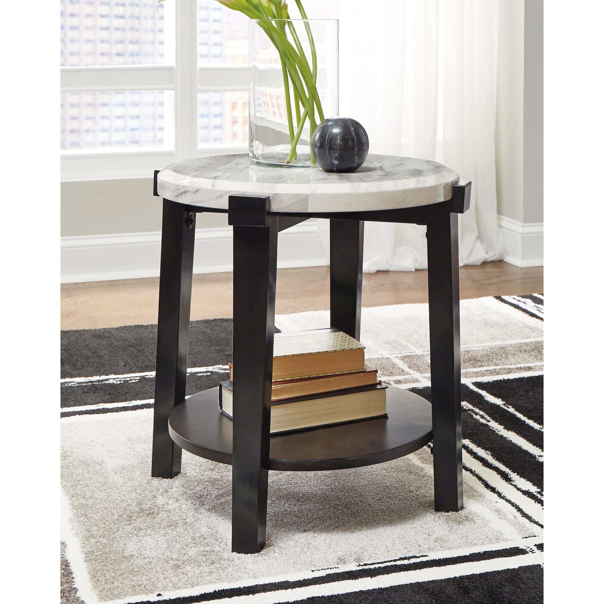 Ashfair End Table - Dark Brown & White Nightstand for Living Room, Bedroom - Small Side Table with Storage Shelf for Home Decor