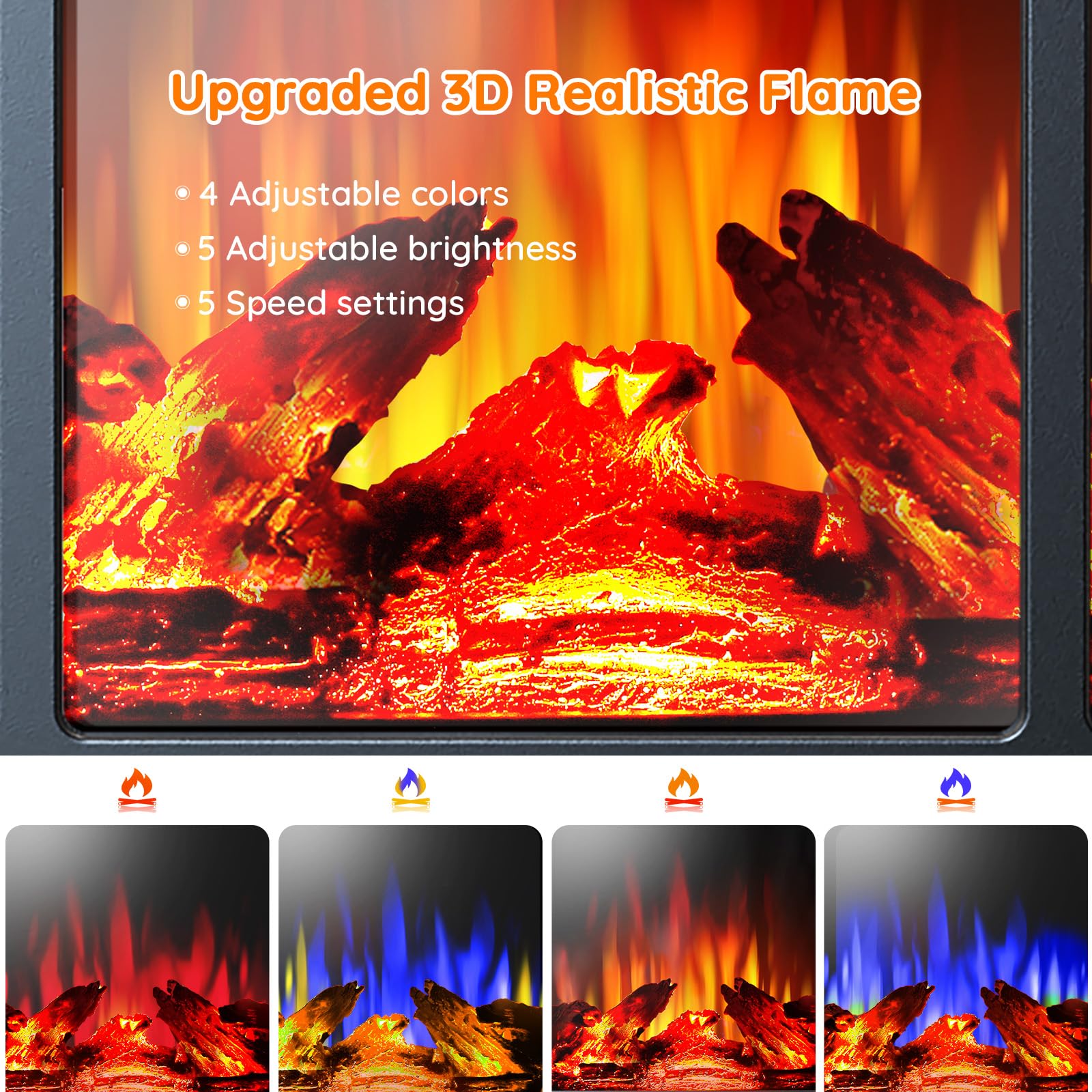 Rintuf 1500W Small Electric Fireplace Heater with 3D Flame Effect - Adjustable Thermostat, 8H Timer & Remote Control - Freestanding Infrared Space Heater for Large Rooms - Perfect for Living Room, Bedroom & Office Indoor Heating