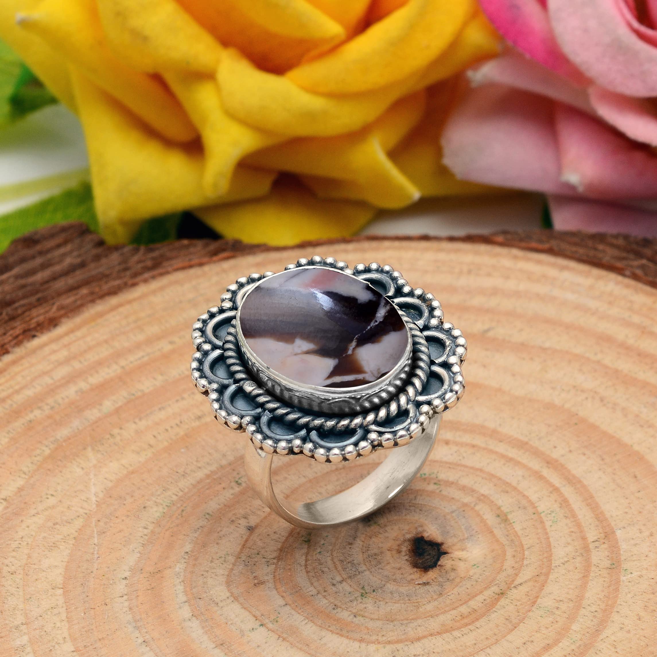 Veracity Jewelry Peanut Wood Jasper Ring for Women - 925 Sterling Silver Healing Meditation Ring - Handmade Coffee Color Jasper Gemstone Jewelry - VSR-265 | Spiritual Healing, Yoga Accessory, Boho Chic Fashion Statement