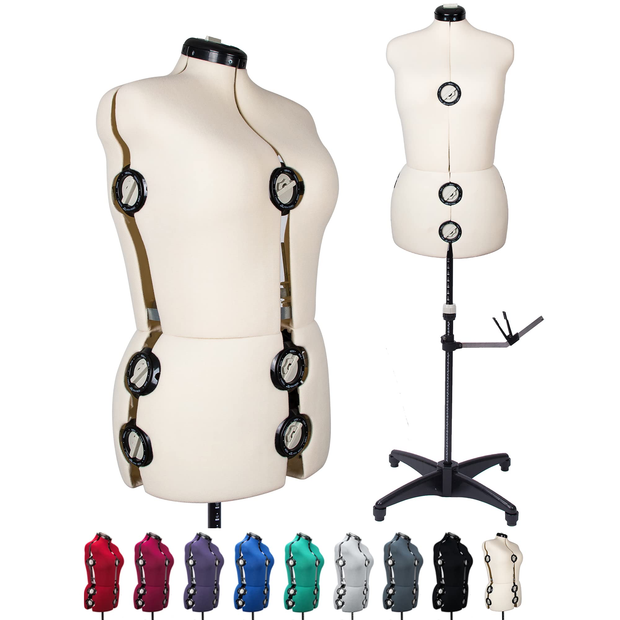 BHD BEAUTY Adjustable Dress Form Mannequin - 13-Dial Beige Fabric Body Torso with Tripod Stand for Sewing & Tailoring (XL, Up to 70