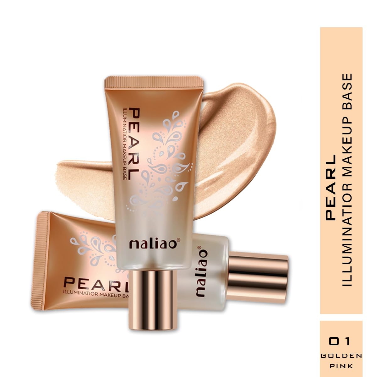 Maliao Pearl Illuminator Makeup Primer - Golden Pink Shimmer for Instant Skin Brightening & Glow | Perfect for Daily Makeup, Photoshoots & Special Occasions