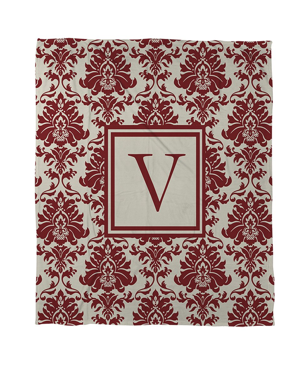 Monogrammed Letter V Crimson Damask Duvet Cover - Queen/Full Size for Bedroom Decor by Manual Woodworkers & Weavers | Perfect for Master Bedroom, Guest Room & Luxury Hotel Styling