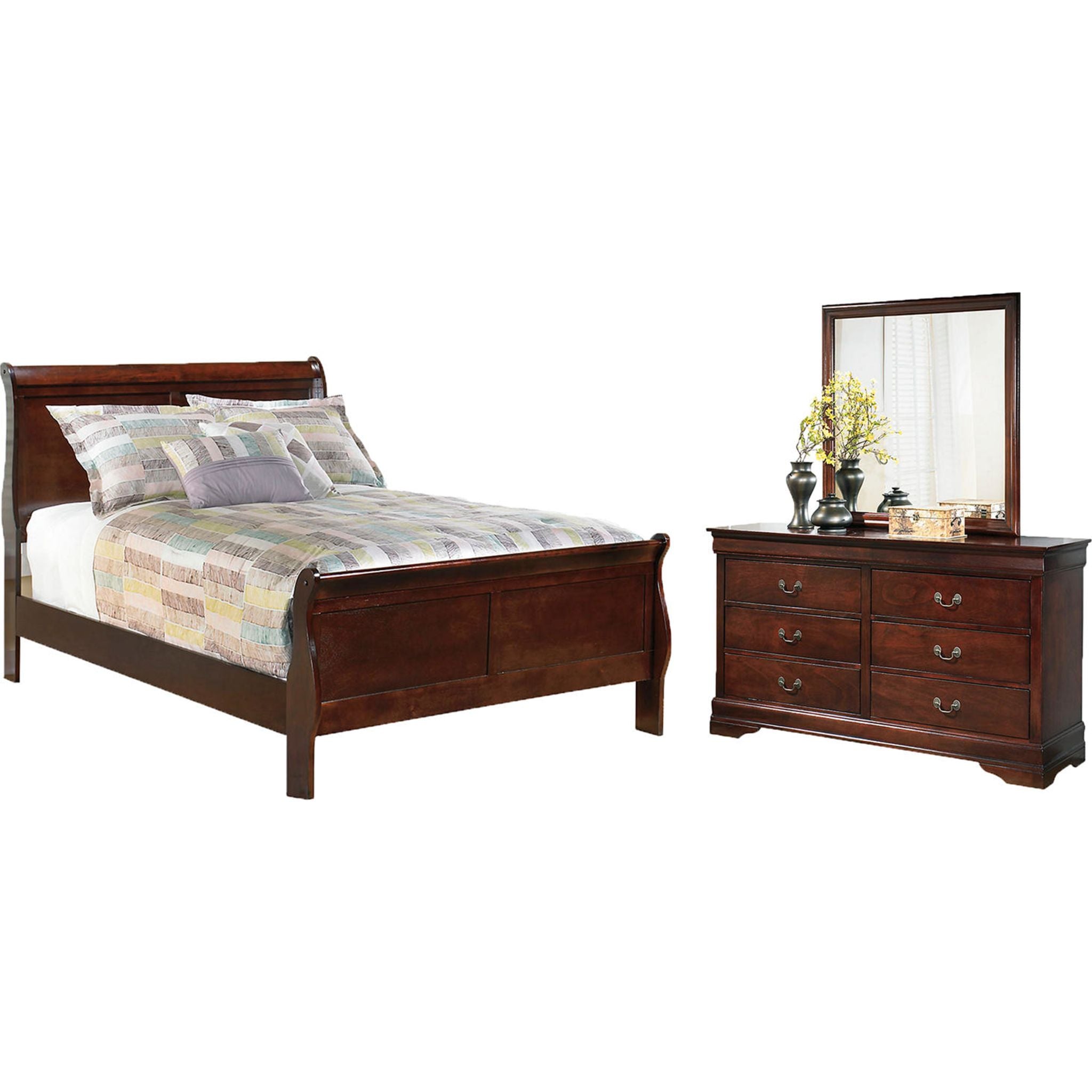 Alisdair 5-Piece Sleigh Bedroom Set - Queen Size Bed Frame, Nightstand & Dresser - Classic Wooden Bedroom Furniture for Home Decor | Perfect for Master Bedroom, Guest Room & Apartment