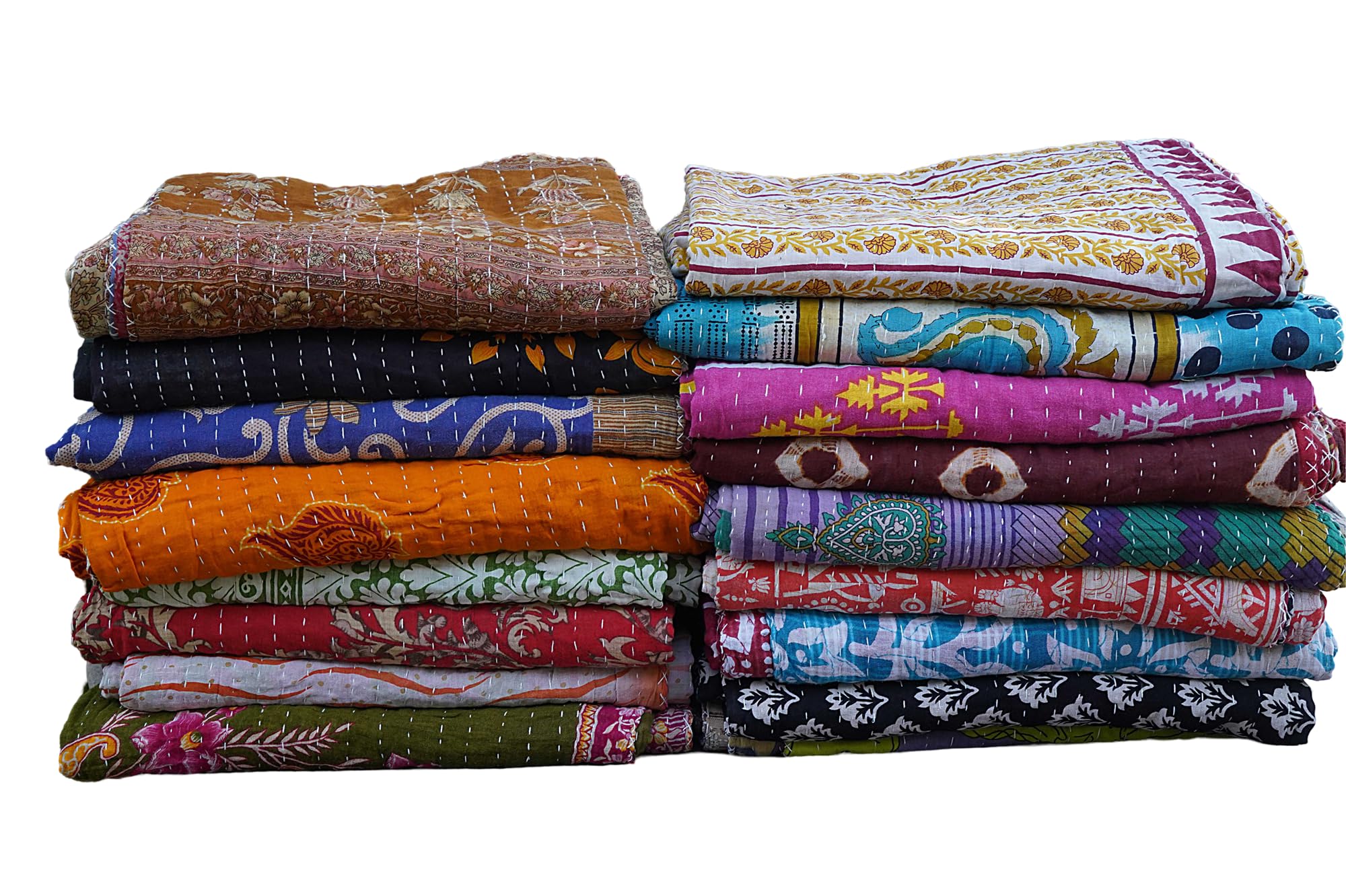 Vintage Indian Ralli Kantha Quilt - Reversible Handmade Throw Blanket, Gudri Bedspread & Bedcover - Assorted Colors (Pack of 10) - Perfect for Boho Home Decor, Guest Rooms & Cozy Winter Nights