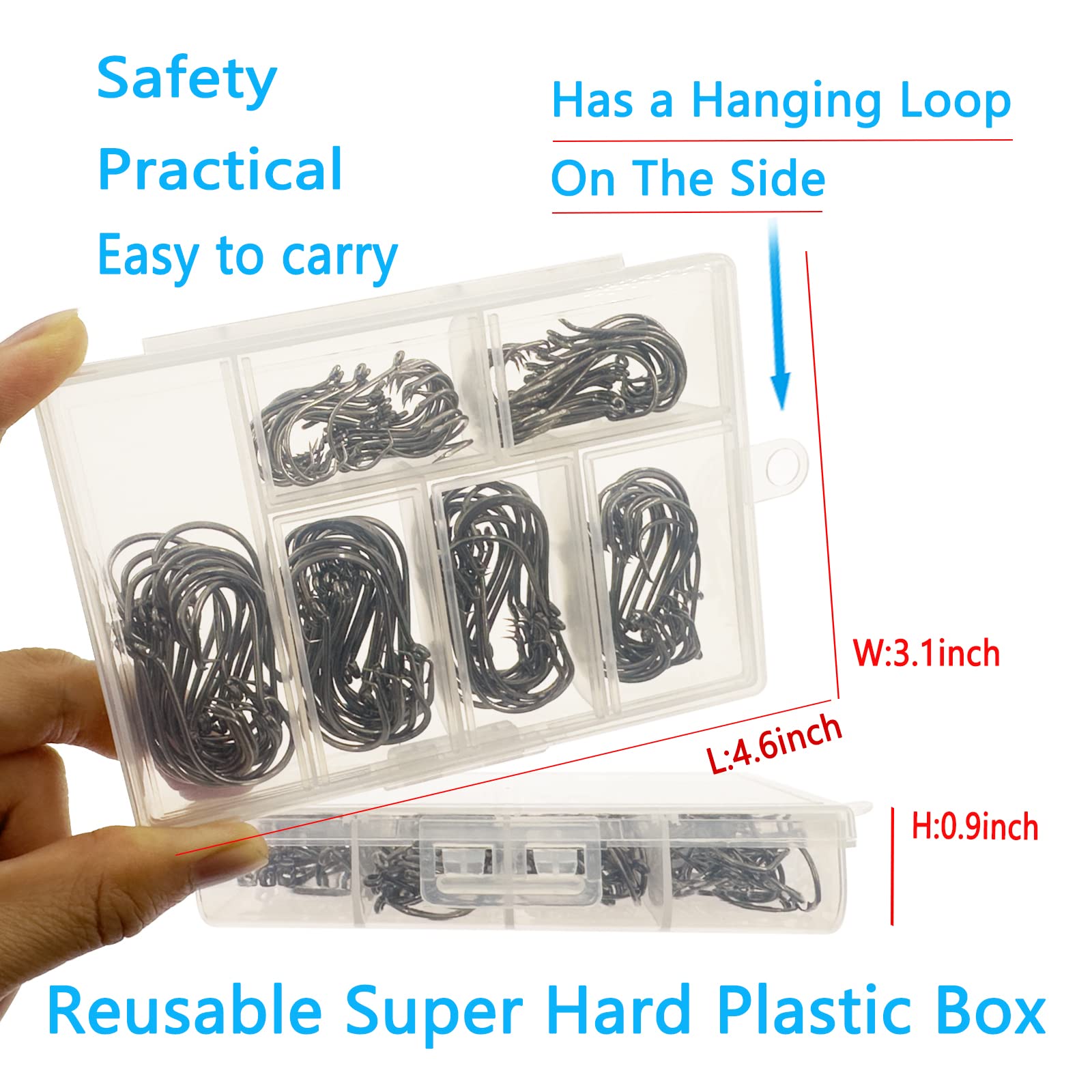 150pcs Saltwater Circle Fishing Hooks - 6 Sizes Octopus & Catfish Hooks, High Carbon Steel with Portable Plastic Box - Perfect for Deep Sea Fishing, Surf Casting & Freshwater Angling