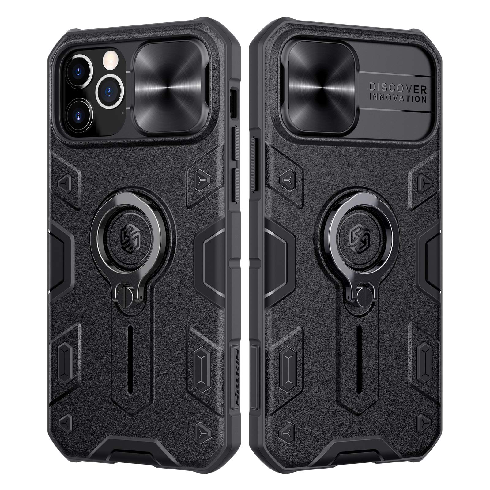 Nillkin CamShield Armor Case for iPhone 12 Pro Max (6.7 inch 2020) - Slide Camera Cover, PC & TPU Impact-Resistant Bumper with Ring Kickstand - Black | Perfect for Daily Protection, Outdoor Activities & Travel