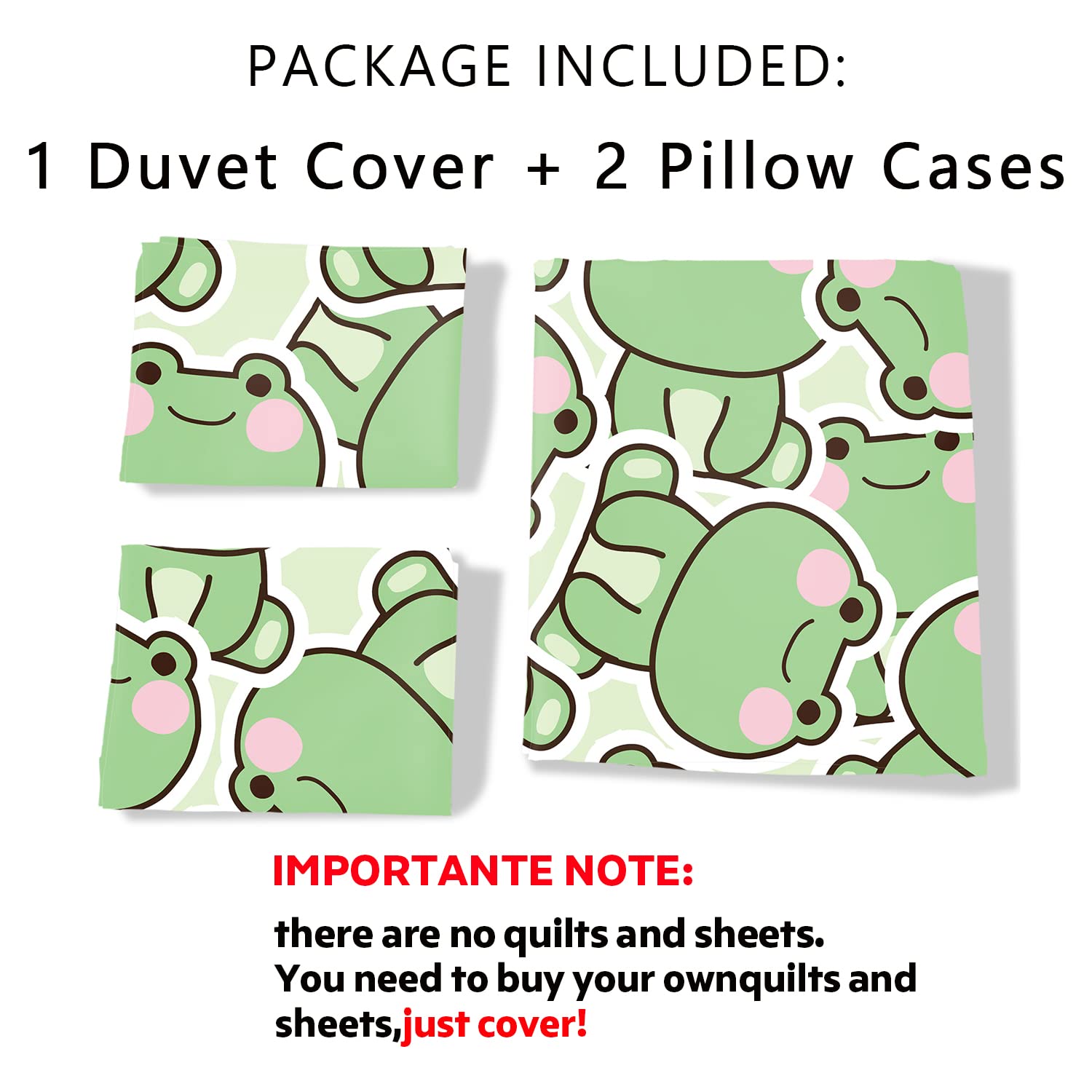 Frog Duvet Cover Set Queen Size - Cartoon Bedding for Kids & Teens - 3 Piece Set for Cozy Bedrooms