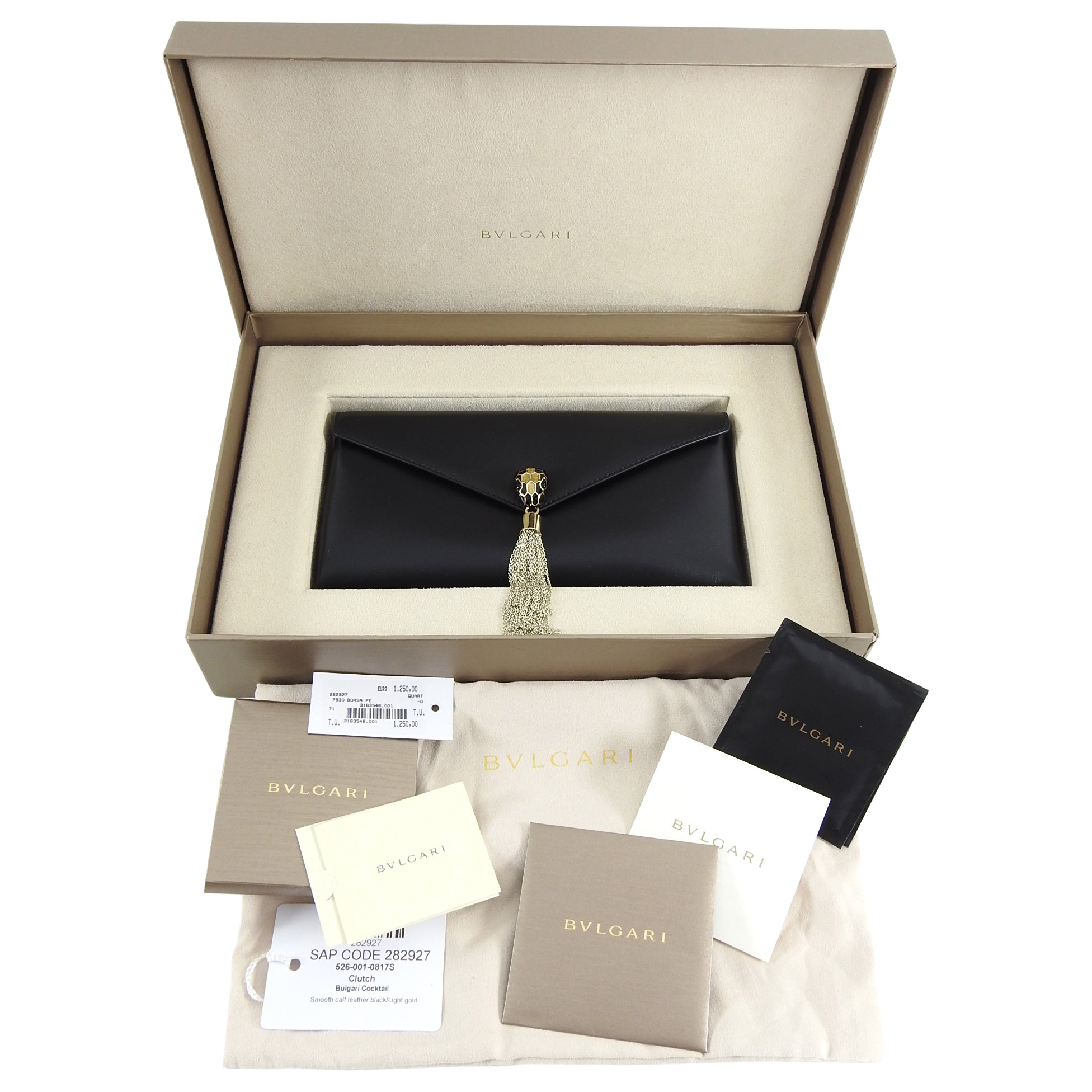 Bulgari Serpenti Enamel Snake Black Leather Clutch Bag for Women - Luxury Designer Evening Clutch for Parties, Weddings & Special Occasions