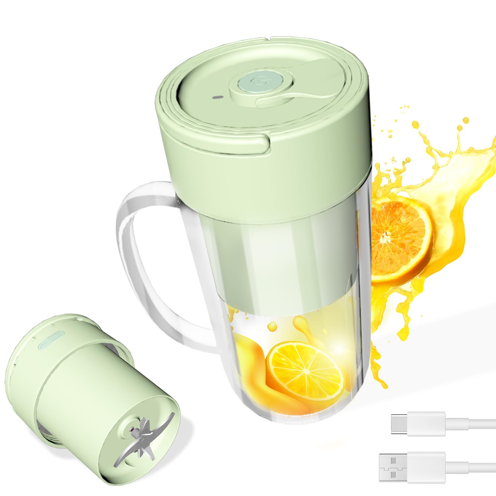 Portable USB Rechargeable Personal Blender - 6 Blades 12oz Mini Smoothie Maker with Handle & Charger | Perfect for Shakes, Juices, Protein Drinks | Ideal for Kitchen, Gym, Travel, Camping & Outdoor Activities