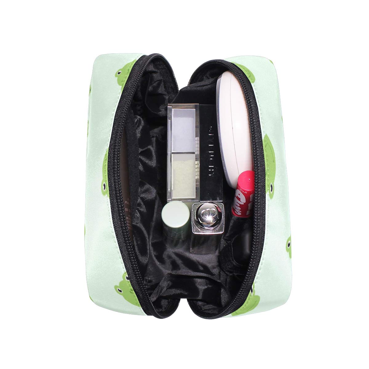 Green Frog Pattern Cosmetic Makeup Bag - Portable Travel Train Case & Toiletry Organizer - Multifunctional Storage for Makeup Brushes, Skincare & Jewelry - Perfect for Travel, Gym & Daily Use