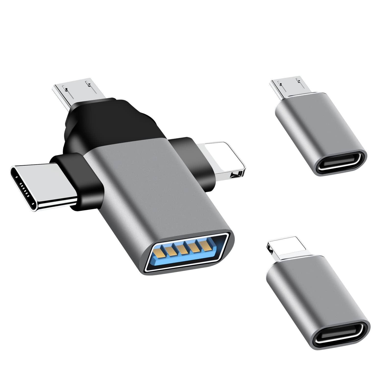 Lightning to USB Adapter, USB C to Lightning Cable, Micro USB OTG Converter - Compatible with iPhone 15/14/13, iPad Pro, MacBook Pro - Fast Charging & Data Sync for Home, Office & Travel Use