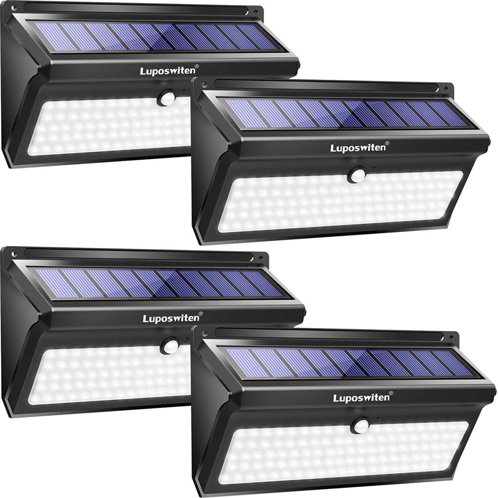 Luposwiten 4 Pack 28LED & 4 Pack 100LED Solar Lights for Outdoor - Waterproof Garden Pathway, Yard, Patio, and Driveway Lighting