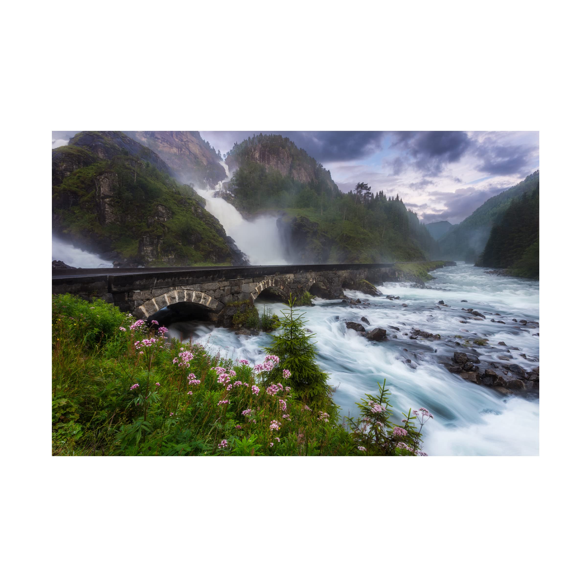 Trademark Fine Art 'Laytefossen' Canvas Wall Art Print by Arvid Bjorkqvist - Stunning Waterfall Landscape Painting for Living Room, Bedroom & Office Decor