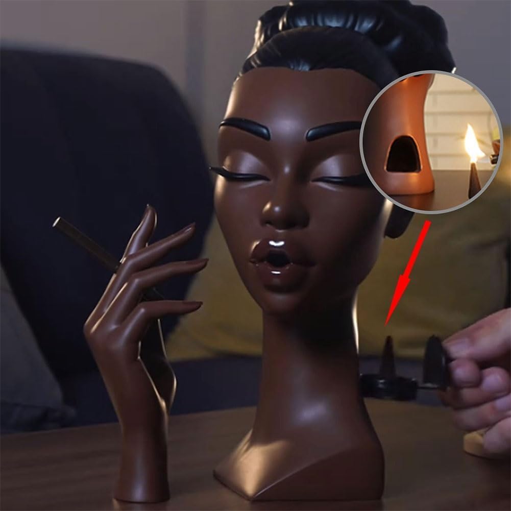Black Woman Head Incense Burner - Home Decor Gift for Meditation & Relaxation