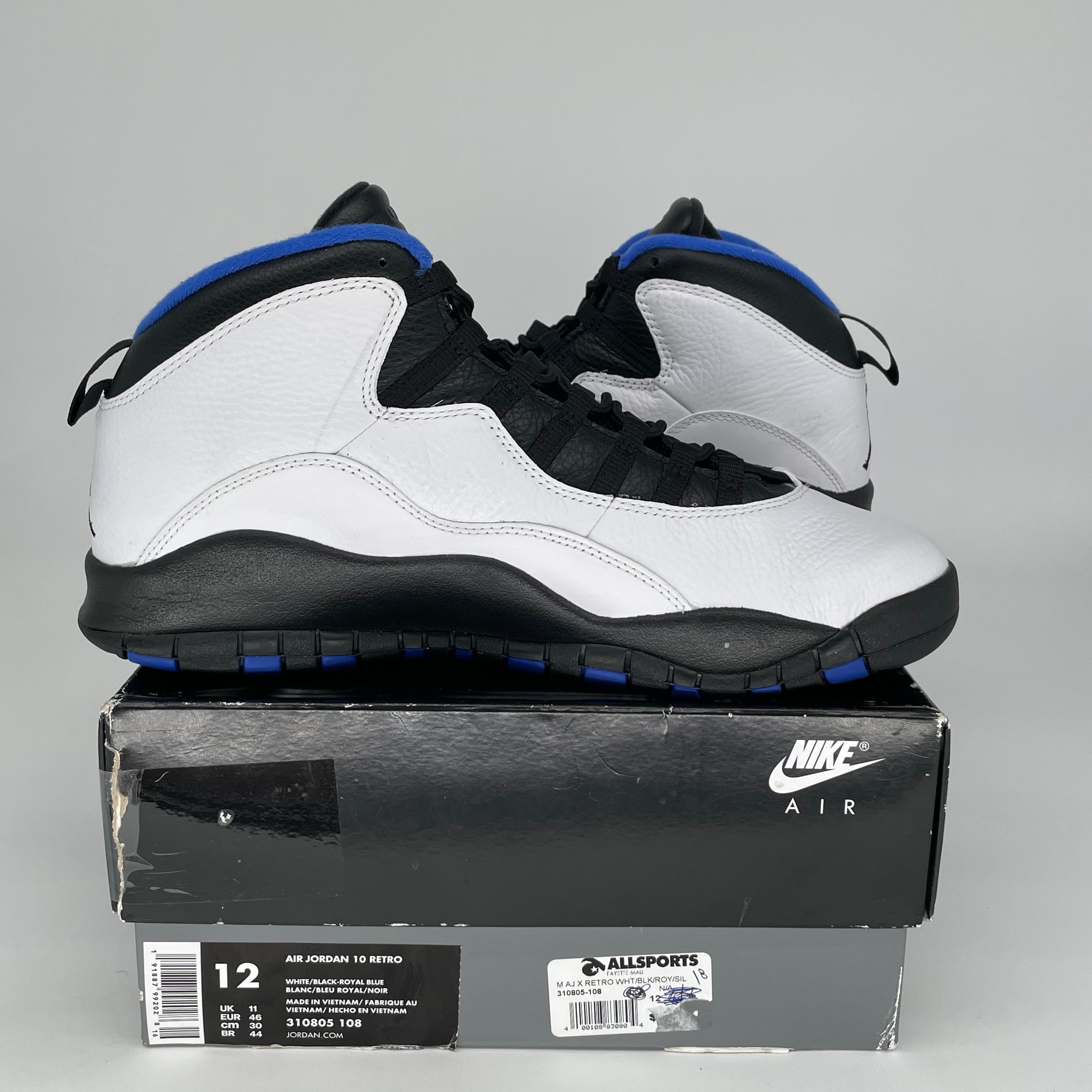 Original Air Jordan 10 Retro 'Orlando' Men's Basketball Shoes - Size 12 (310805-108) | Classic Sneakers for Streetwear & Basketball Games