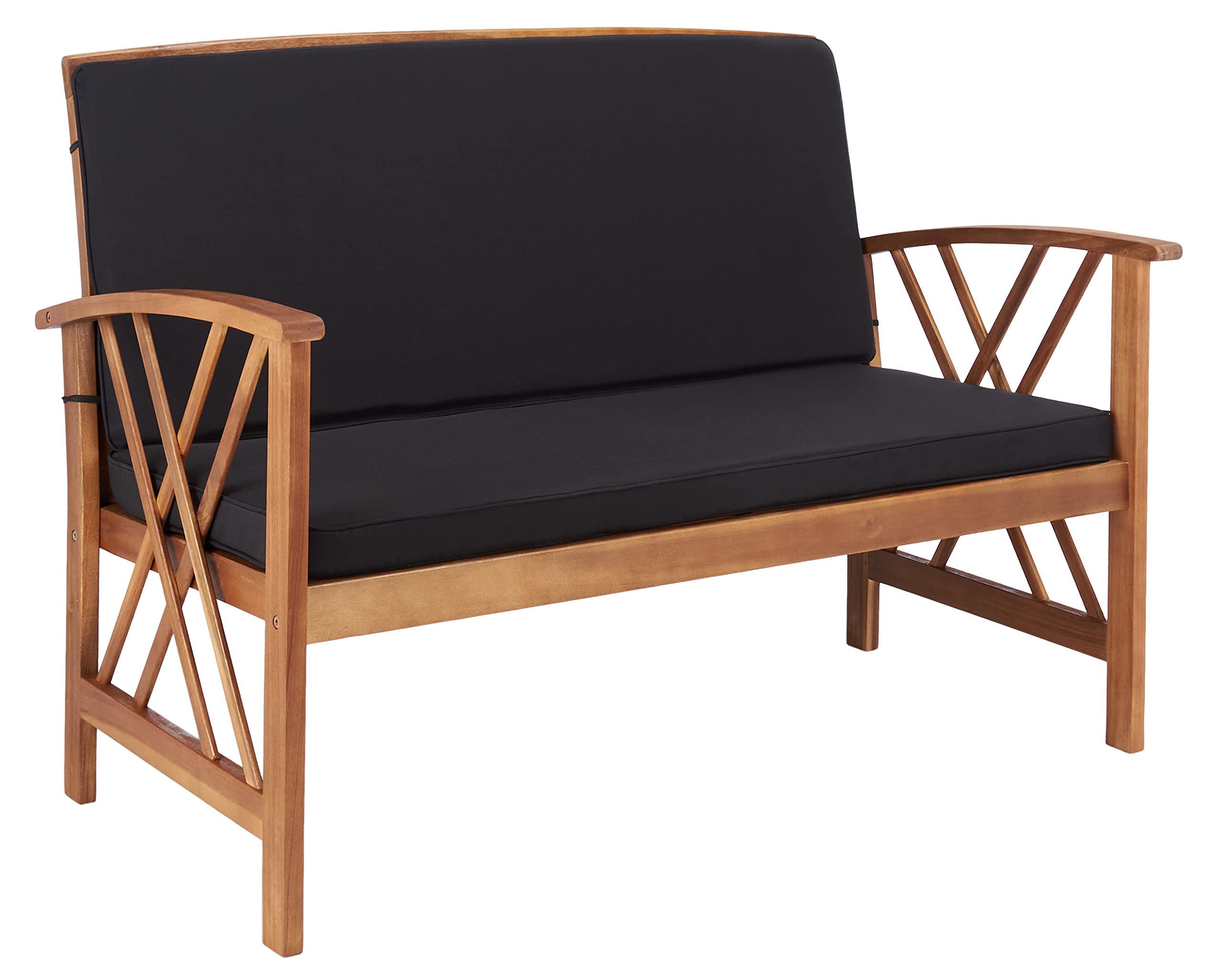 SAFAVIEH Outdoor Collection Fontana Natural/Black 4-Piece Patio Conversation Set - Water-Resistant Cushions for Backyard, Garden & Poolside Relaxation