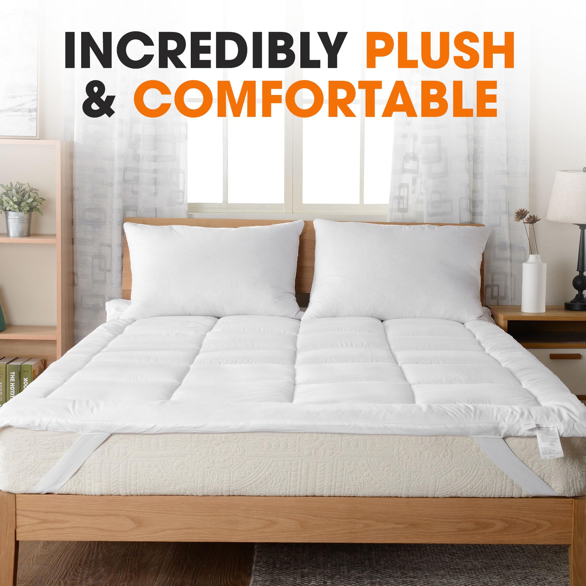Cheer Collection Plush Mattress Topper - King Size Pillow Top Mattress Pad for Back Pain Relief & Pressure Relief, Premium Down Alternative Bed Topper with Elastic Anchor Bands, Hypoallergenic & Breathable - Perfect for Guest Beds, Master Bedrooms & Luxury Hotel Style Comfort