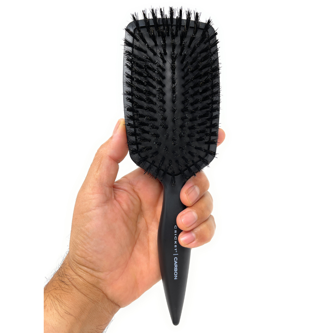 Premium Cricket Carbon Boar Paddle Hair Brush for Smooth Blow Drying - Professional Salon Quality Styling Tool for Frizz Control & Volume (Great for Home & Salon Use)