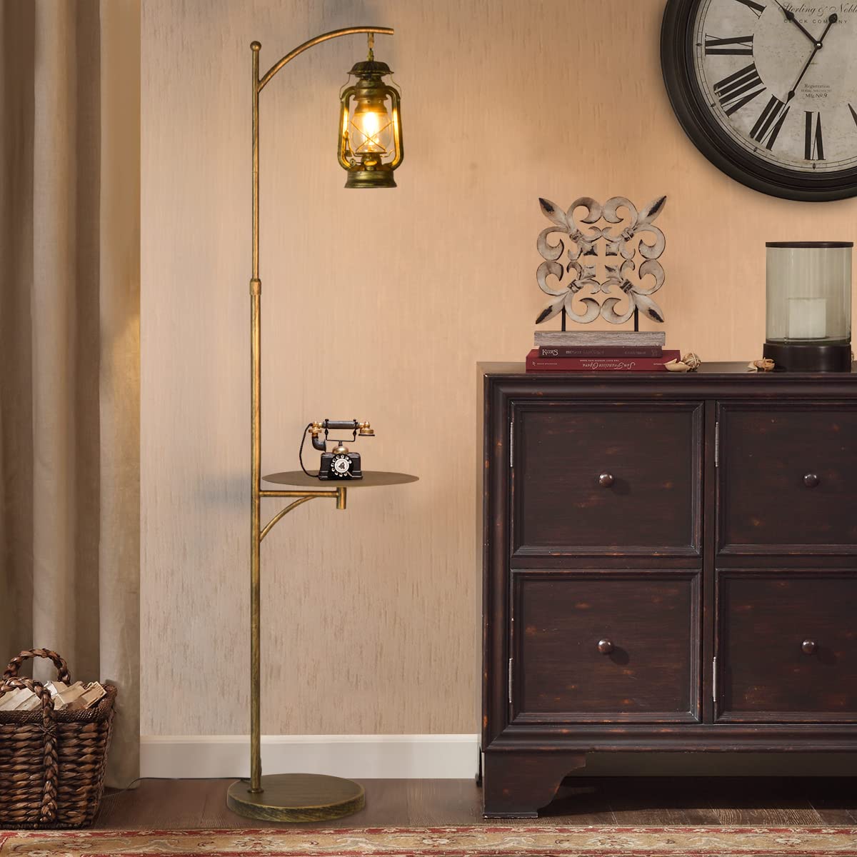 Farmhouse Adjustable Floor Lamp with Tray - Rustic Bronze Standing Light for Bedroom, Living Room, Office & Cafe - On/Off Foot Switch - Perfect for Reading Nook, Home Office Decor & Cozy Living Spaces