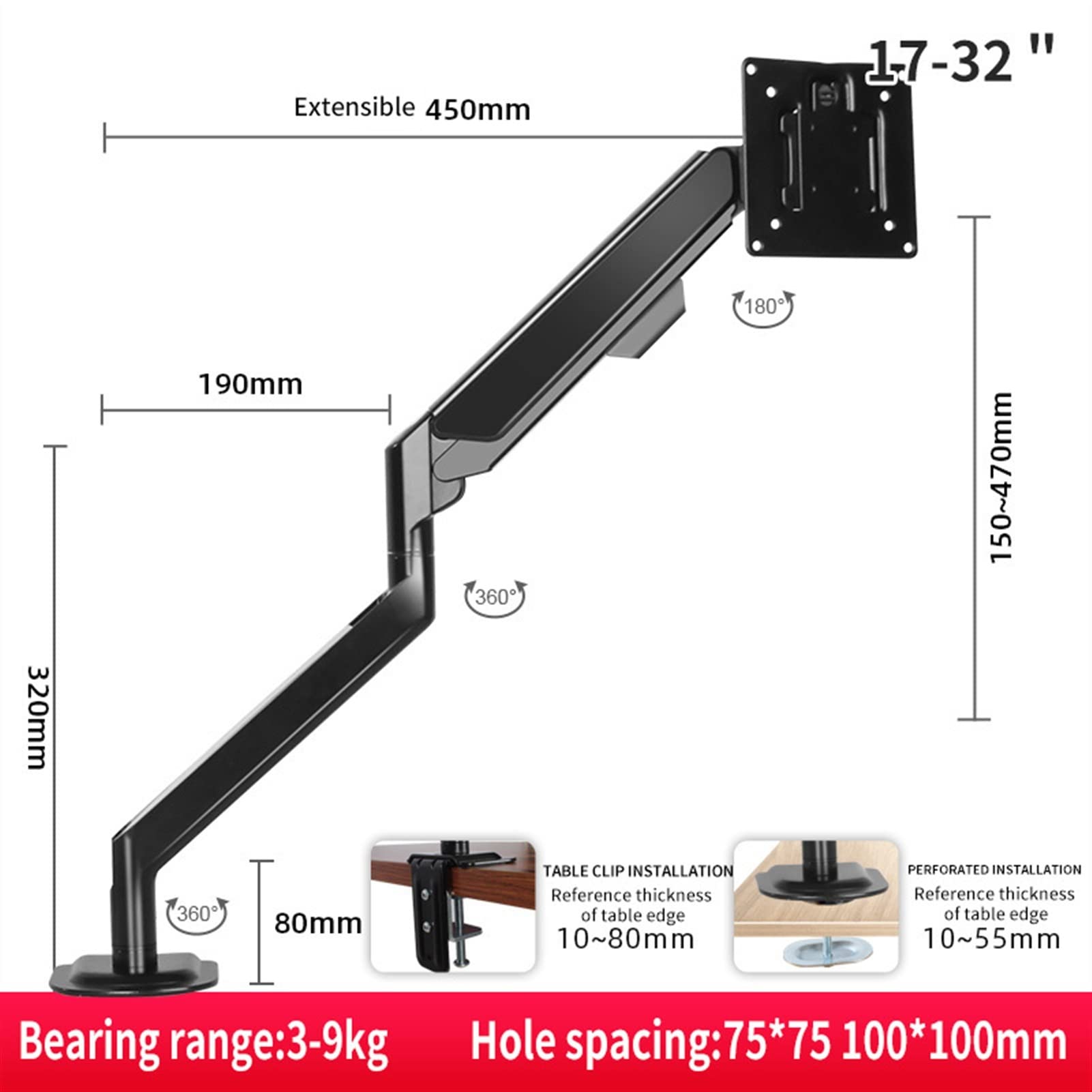 Gas Spring Monitor Arm Stand for 17-32
