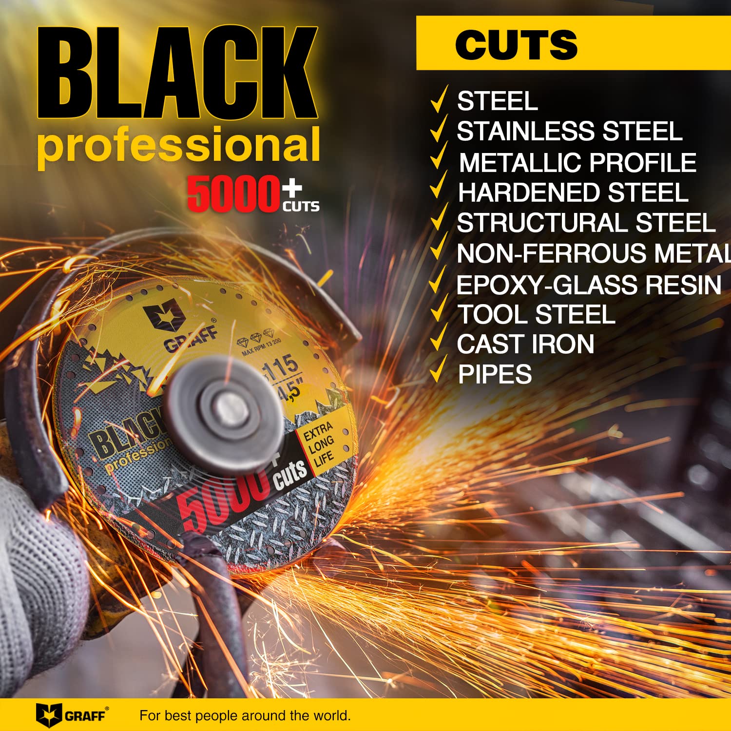Diamond Metal Cutting Disc 4.5 Inch - GRAFF Black Cut Off Wheels for Angle Grinder with 60X Longer Life - Perfect for Metal Fabrication, Construction & DIY Projects