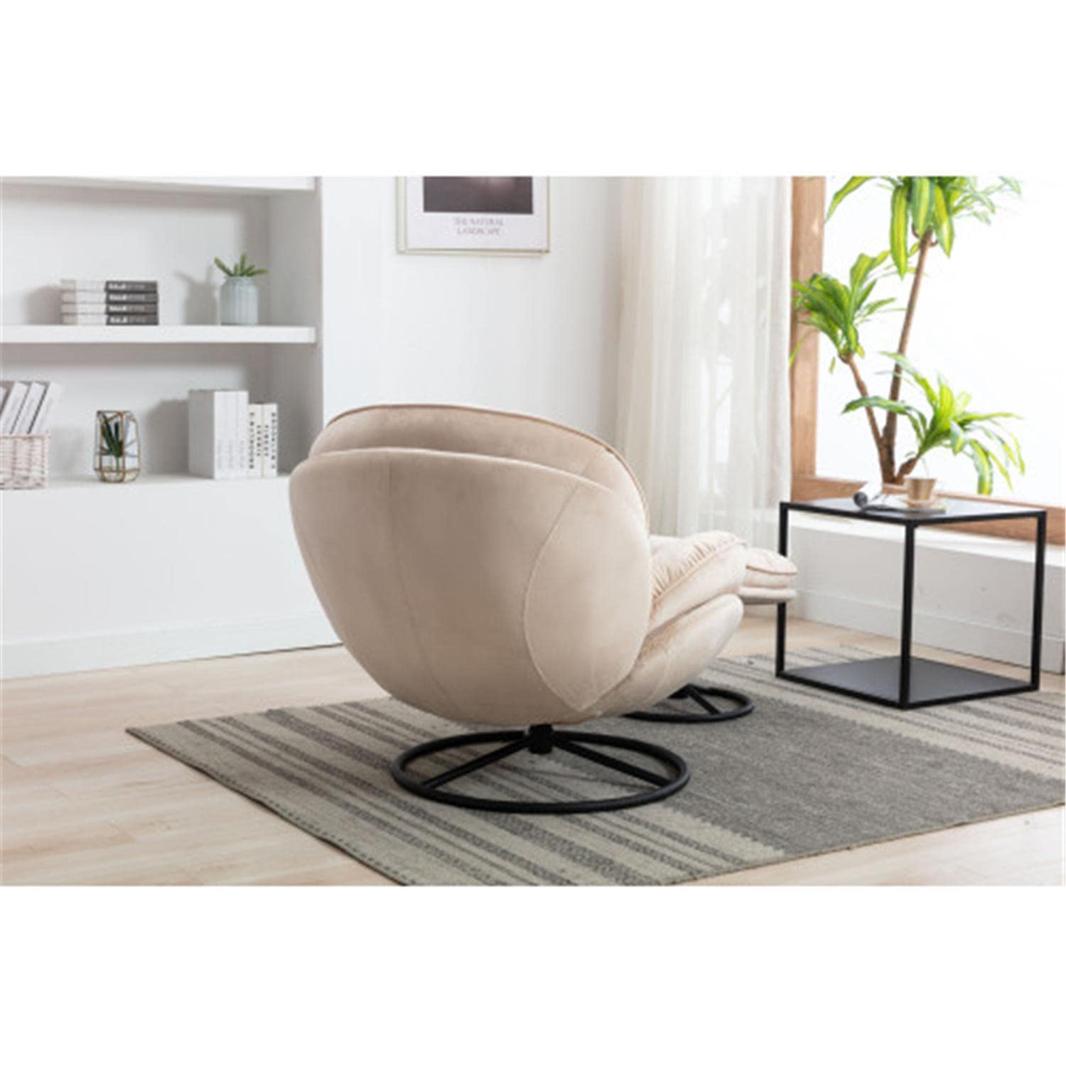 Velvet Swivel Accent Chair with Ottoman - Upholstered Lounge Chair with Footrest for Living Room, Bedroom or Office - Soft Beige Fabric Modern Comfort Chair