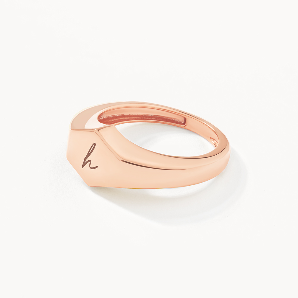Personalized Engravable Hexagon Signet Pinky Ring in Rose Gold - Perfect for Gifts, Weddings & Special Occasions