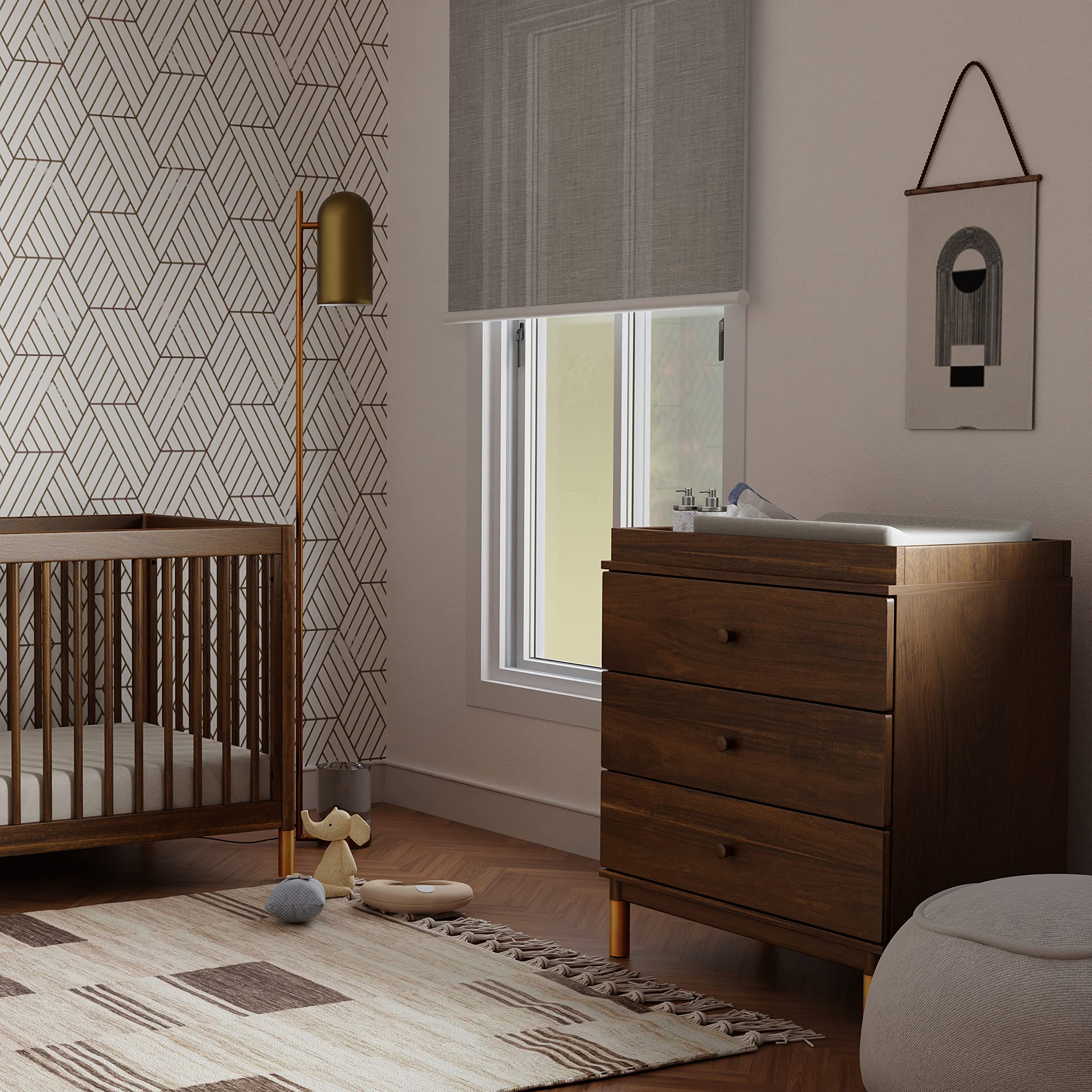 Babyletto Gelato 3-Drawer Changing Table Dresser with Removable Changing Tray - Natural Walnut Finish & Brushed Gold Legs, Greenguard Gold Certified - Perfect Nursery Furniture for Diaper Changes & Baby Storage