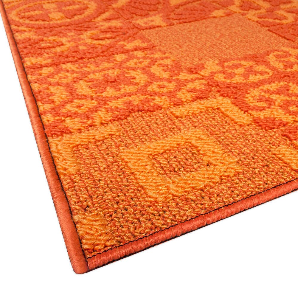 Non-Slip 3D Washable Waterproof Kitchen Mat - Maiolica Tile Design, 57 x 270 cm, Orange - Perfect for Kitchen Floor, Entryway, Bathroom & High-Traffic Areas