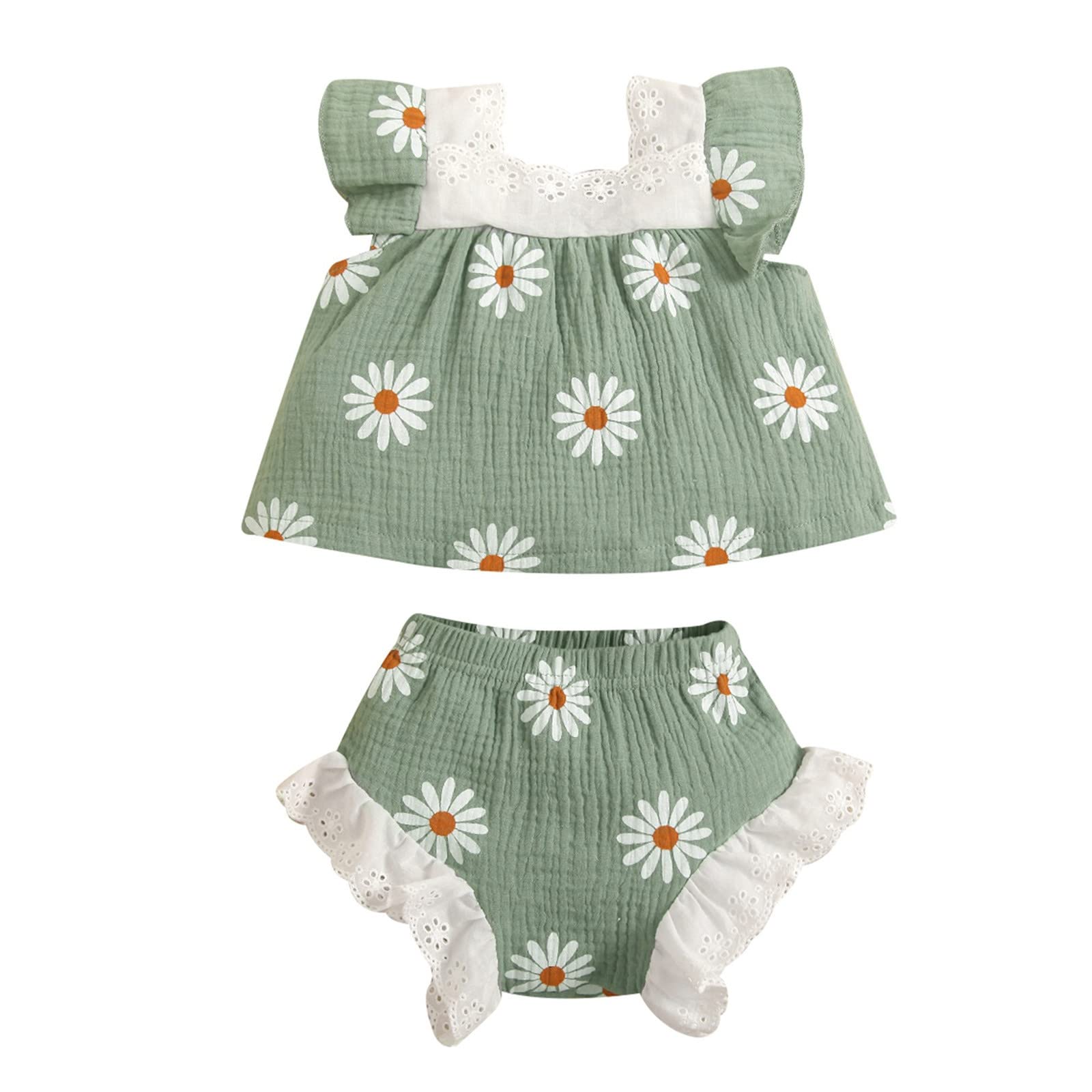 Toddler Baby Girls Summer Outfits - Newborn Infant Sleeveless Lace Linen Clothing Set | Cute & Comfortable Playwear for Outdoor Activities & Photo Shoots