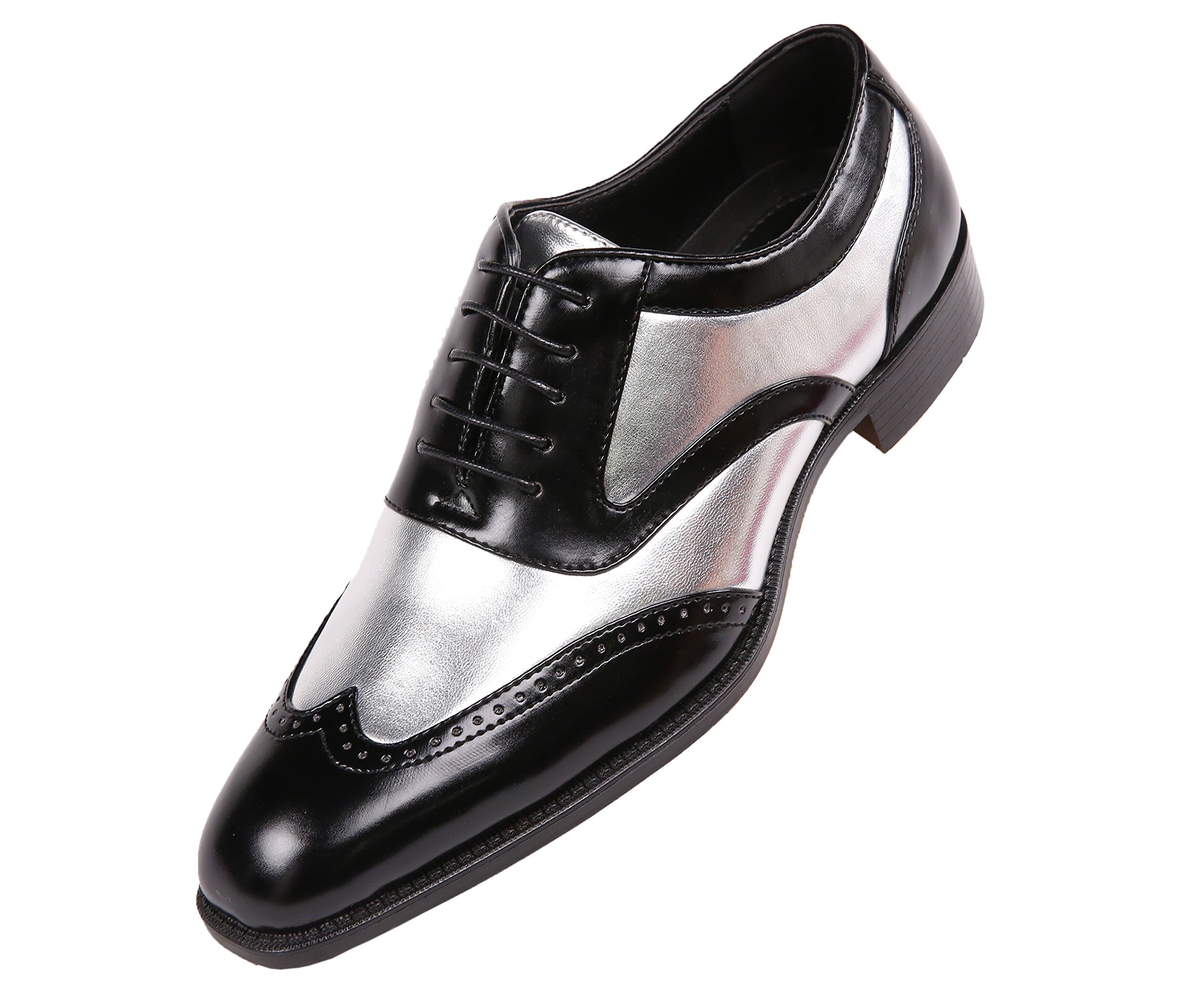 Bolano Lawson Men's Dress Shoes - Oxford & Wingtip Formal Shoes for Tuxedo & Business - Shiny Metallic Two-Tone Leather Shoes for Weddings, Office & Special Occasions