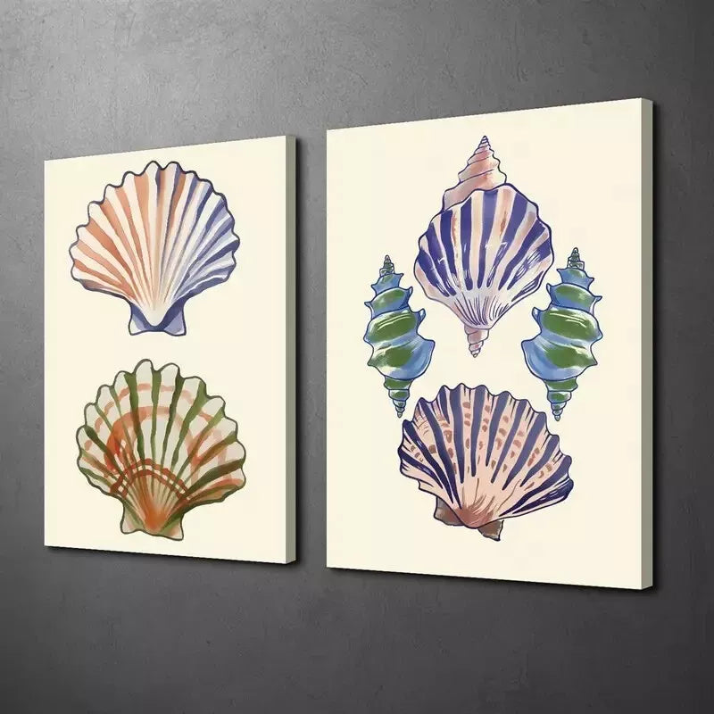 Nordic Style Blue Shell Canvas Wall Art - Set of 2 (50x75cm) | High Quality Framed Print | 100% Australian Made | Ready to Hang | Perfect for Living Room, Bedroom & Office Decor